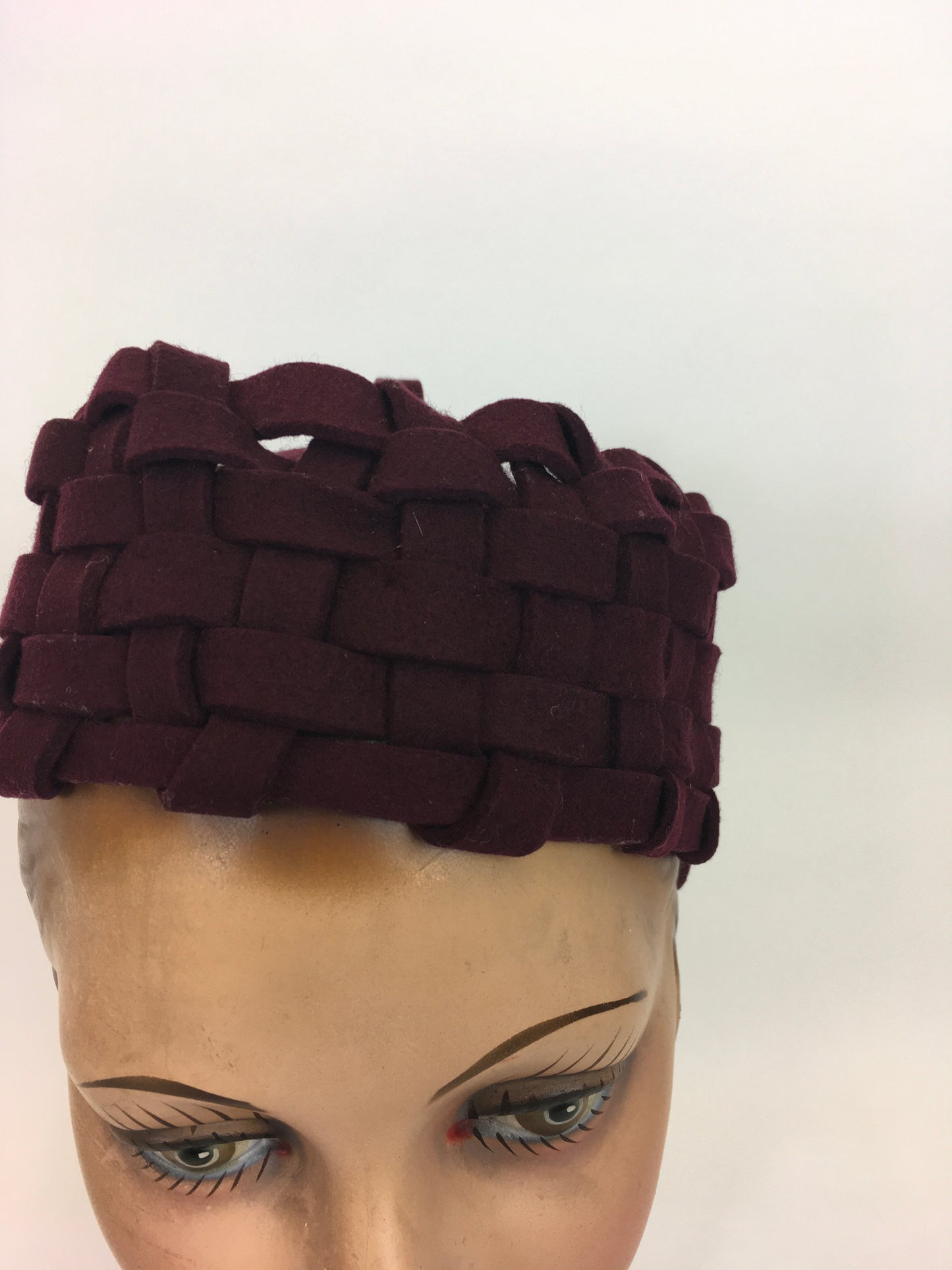 Original 1940s Deep Burgundy Felt Topper Hat - With Stunning Lattice Work Detailing