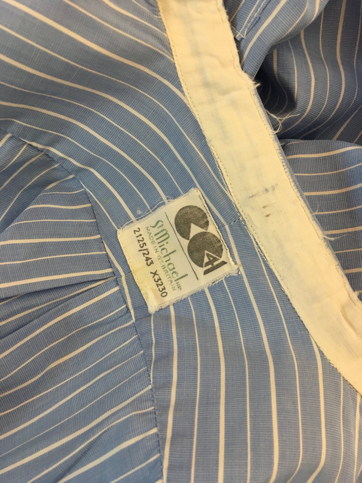 Original 1940’s CC41 Utility St Michael Collarless Shirt - In a Lovely Blue and White Stripe