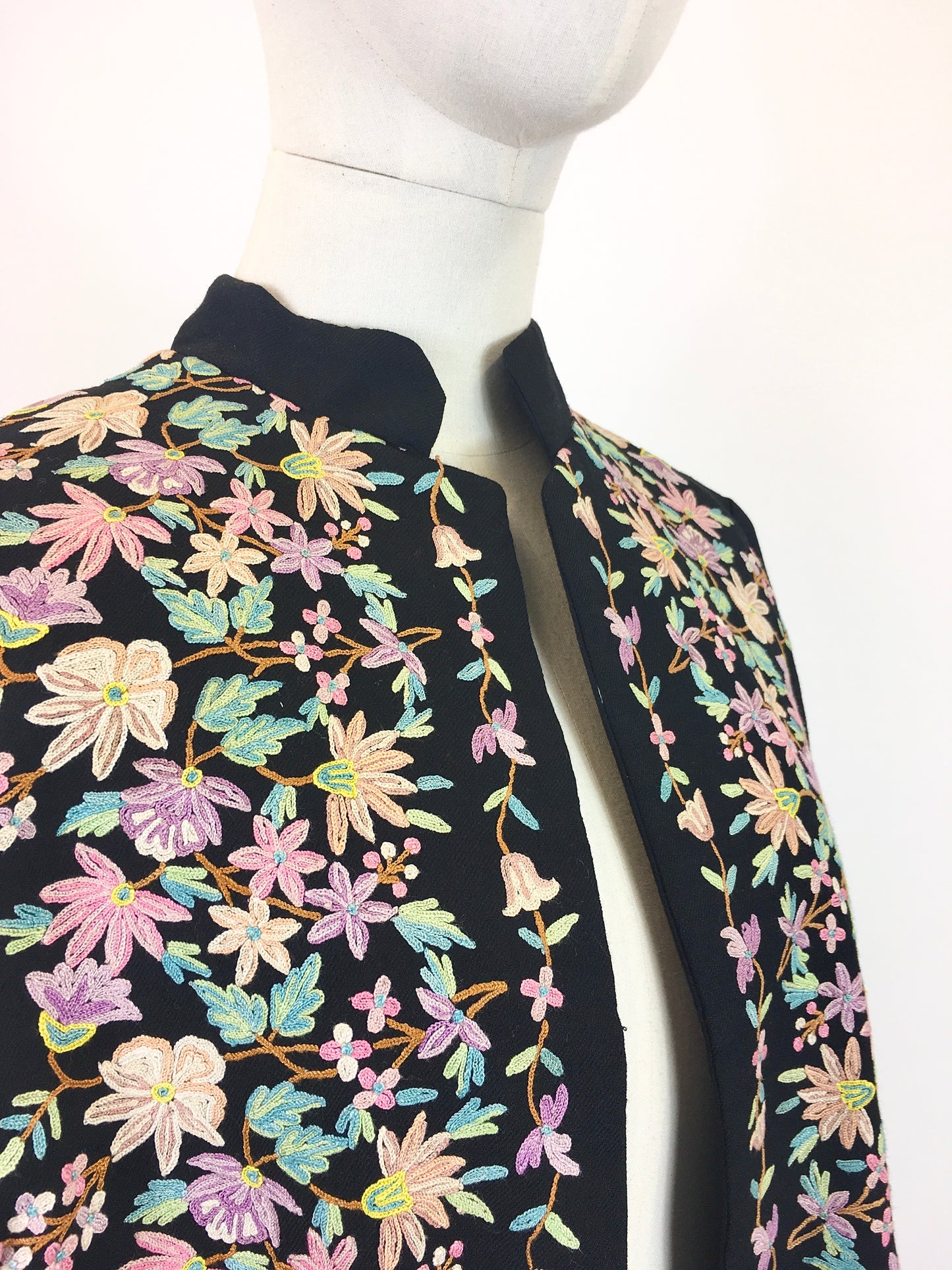 Original Late 1930's Early 1940's Edge to Edge Jacket - With Exquisite Embroidery Detailing in Pastels