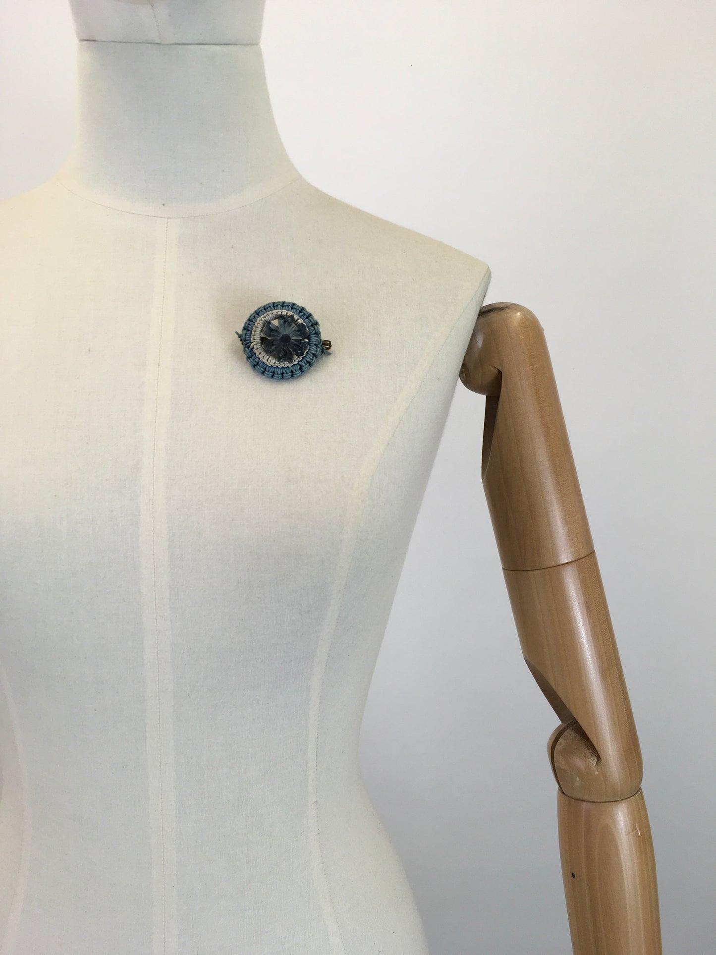 Original 1940's Wartime Make Do and Mend Telephone Wire Brooch - In Blue & White