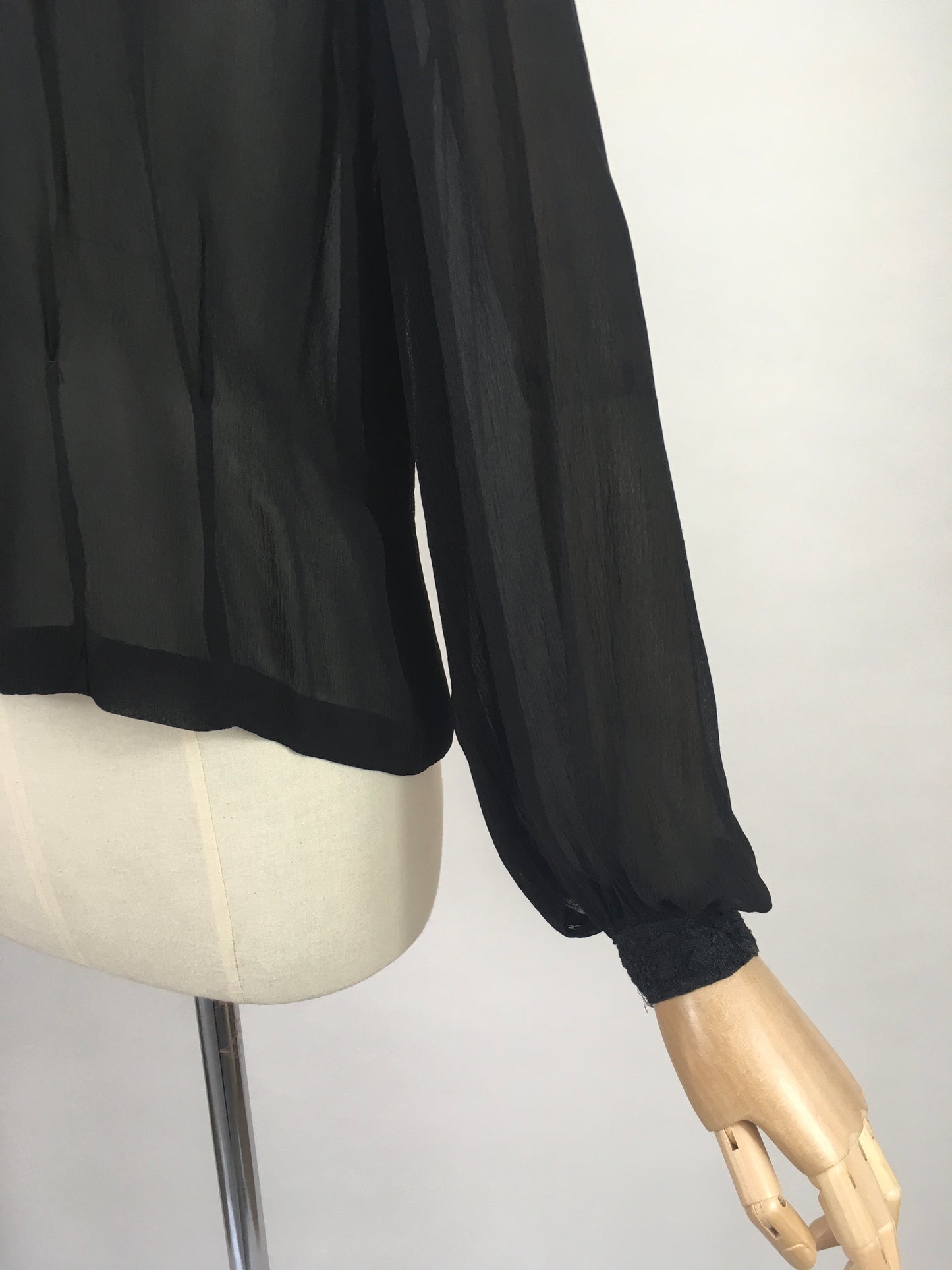 Original 1940’s Darling Sheer Black Blouse - With Beautiful Contrast Lace Detailing