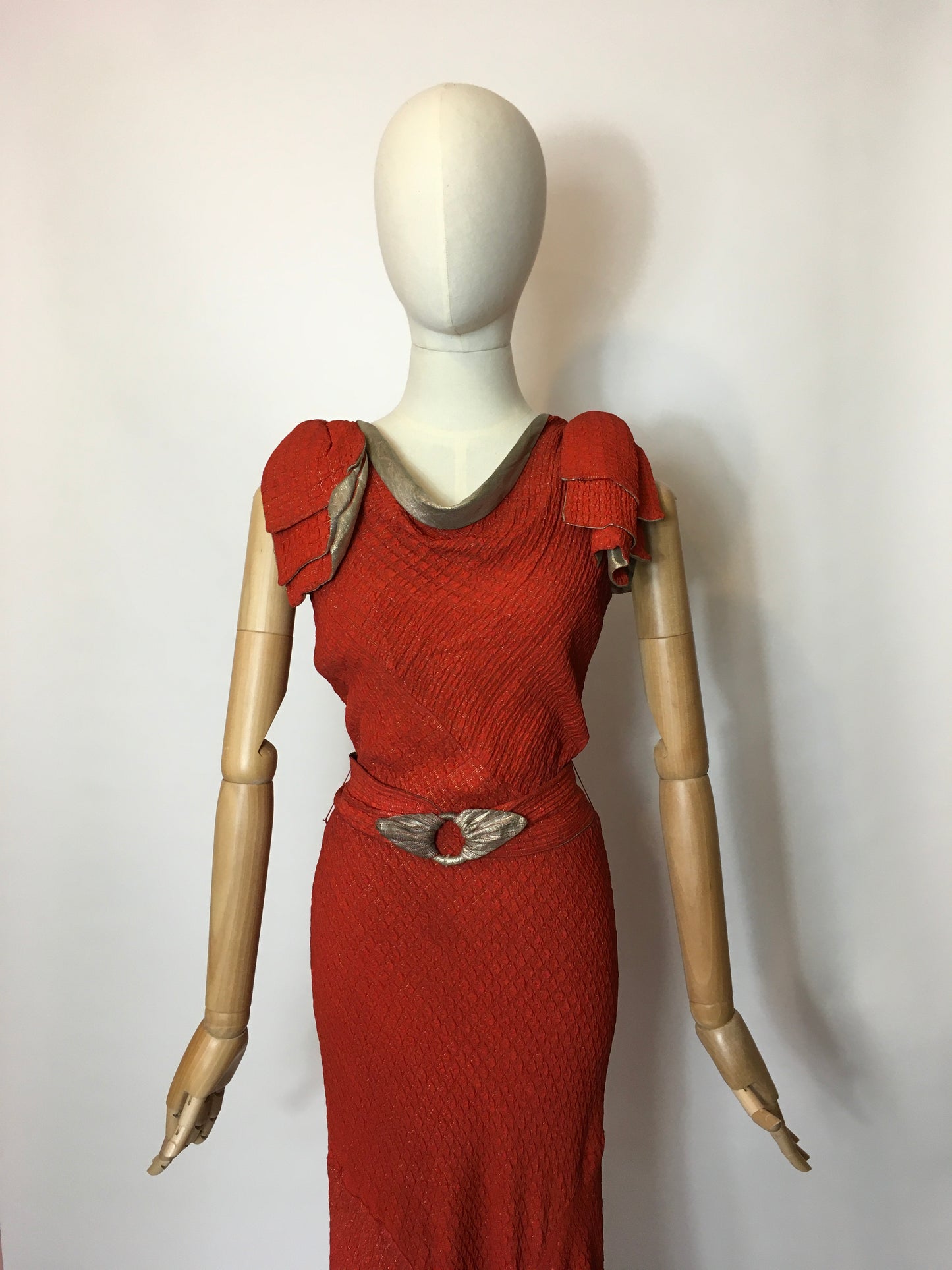 Original 1930’s Stunning Rust and Lame Bias Cut Gown - Festival of Vintage Fashion Show Exclusive