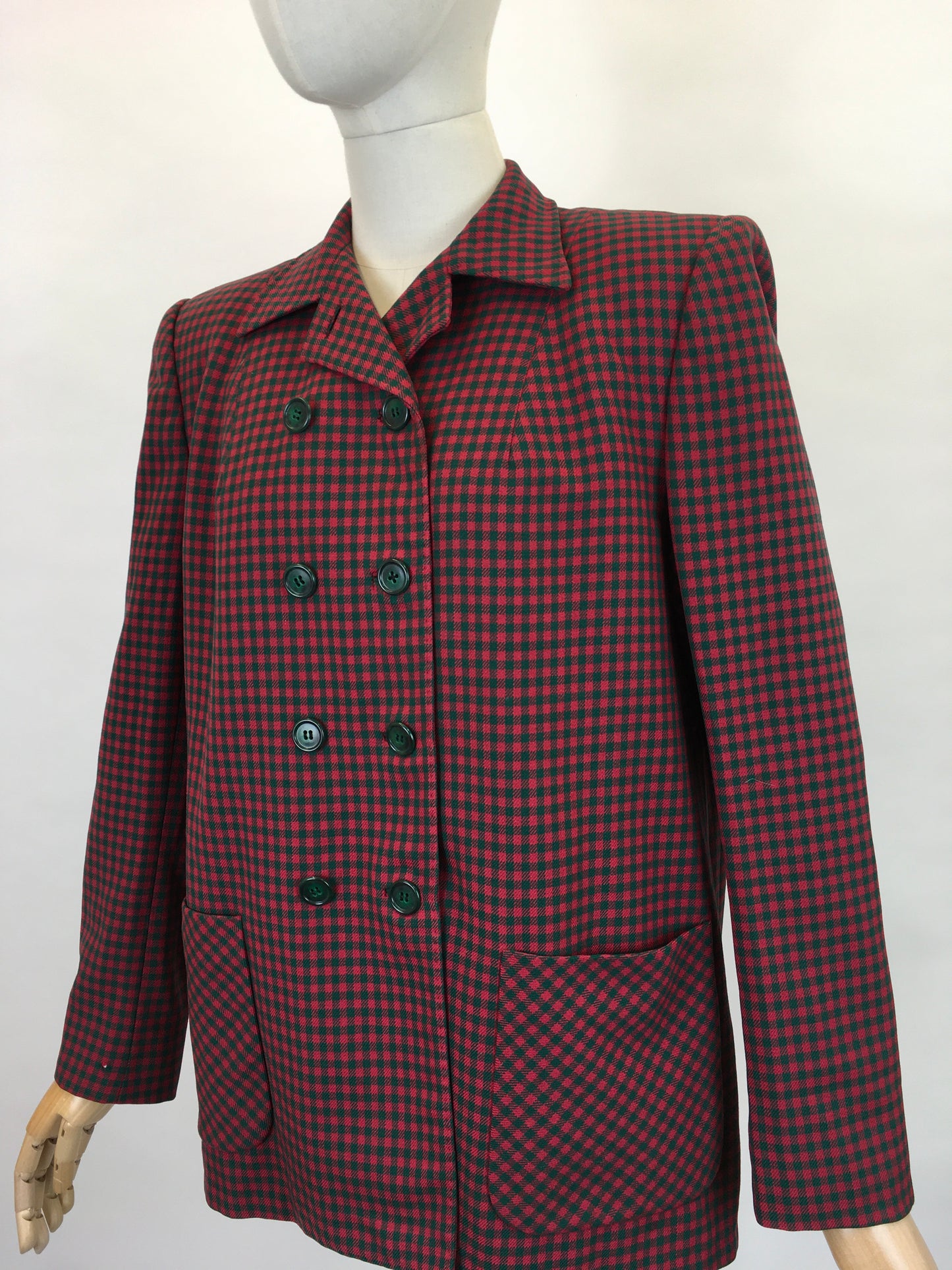 Original 1940’s American Double Breasted Jacket - In A Lovely Red & Green Check Suiting Cloth