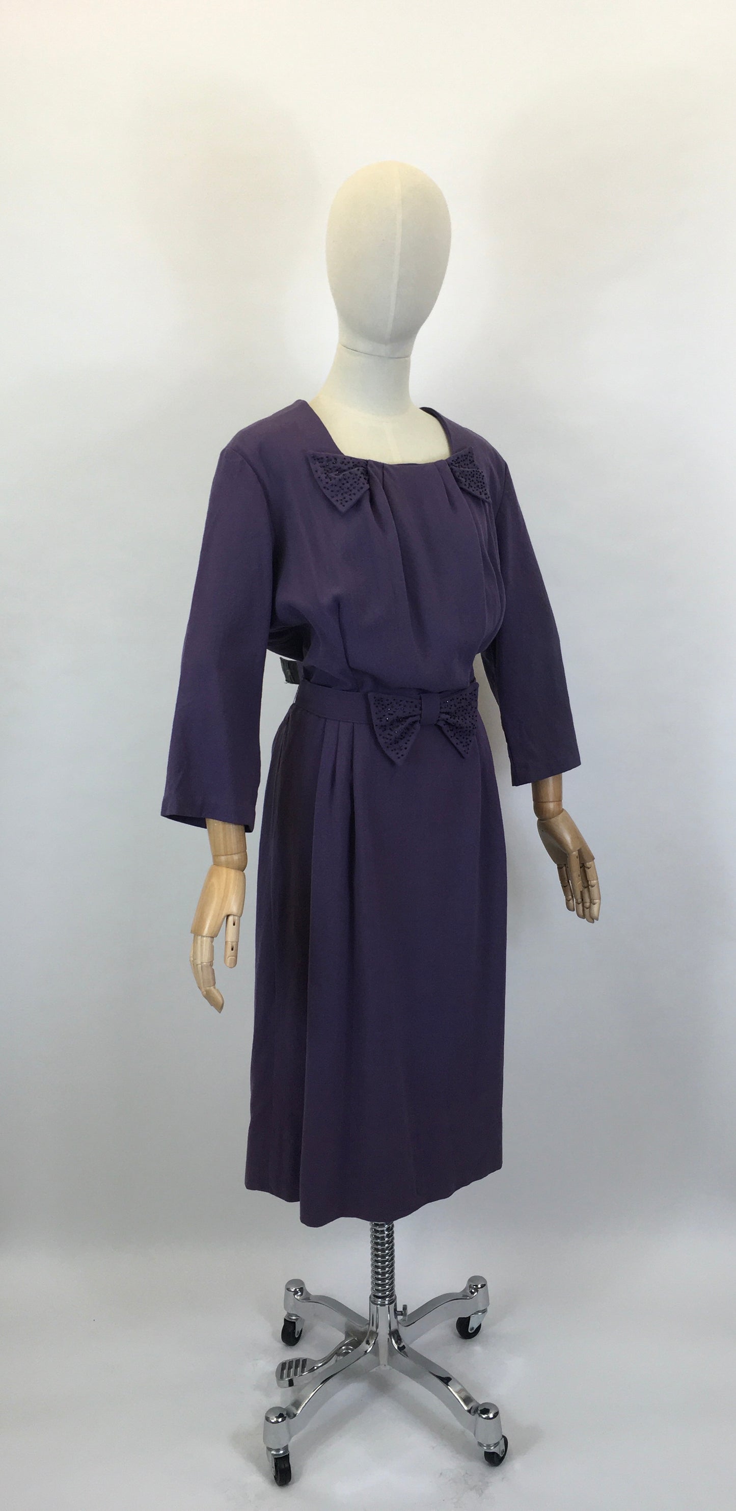 Original 1940’s Cadbury’s Purple Wool Dress - With Beaded Embellishment Details
