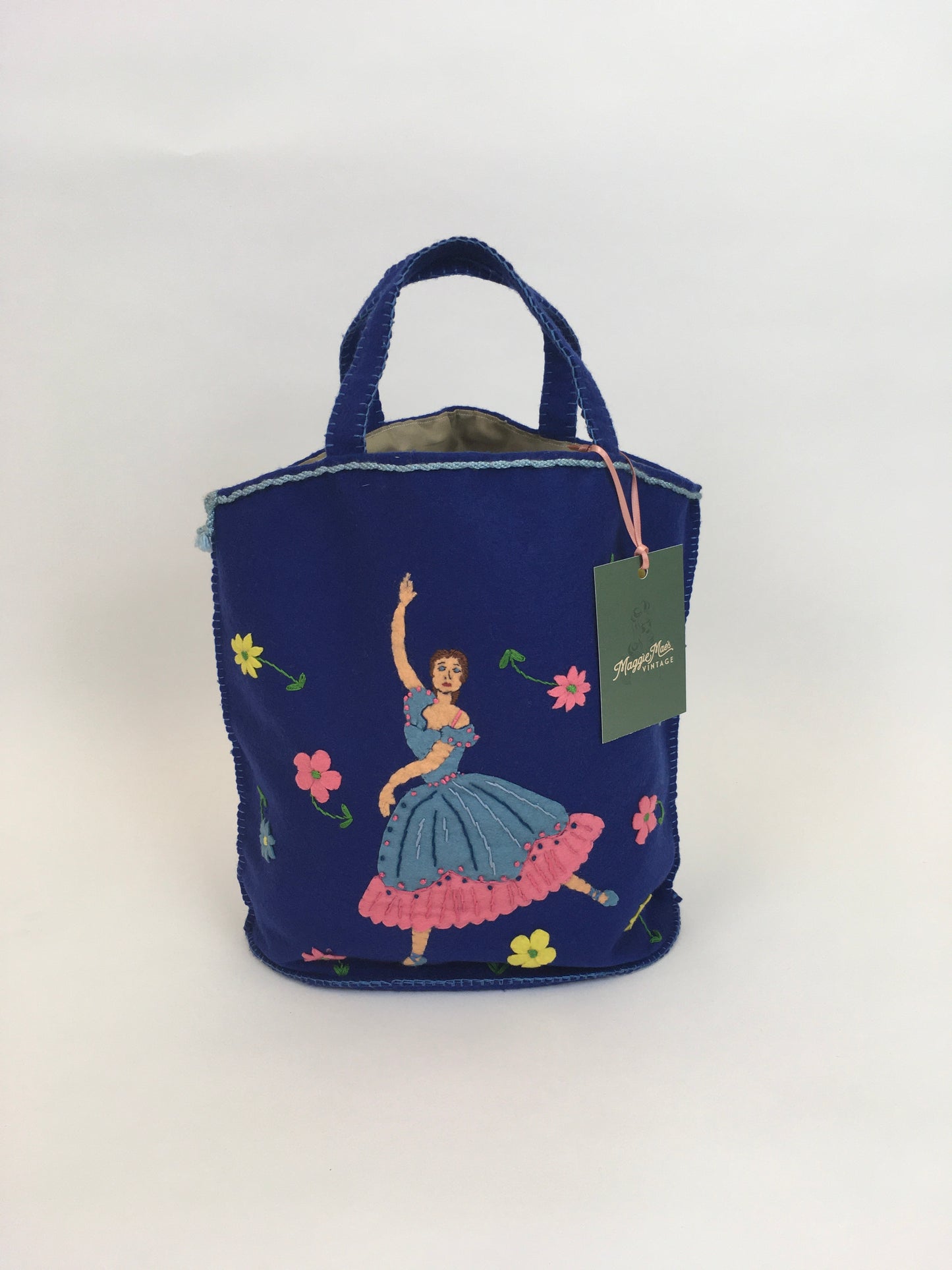 Original Late 1940s Early 1950’s Felt Handbag - ‘ Make do and Mend’ era Featuring a Ballerina and Floral Adornment