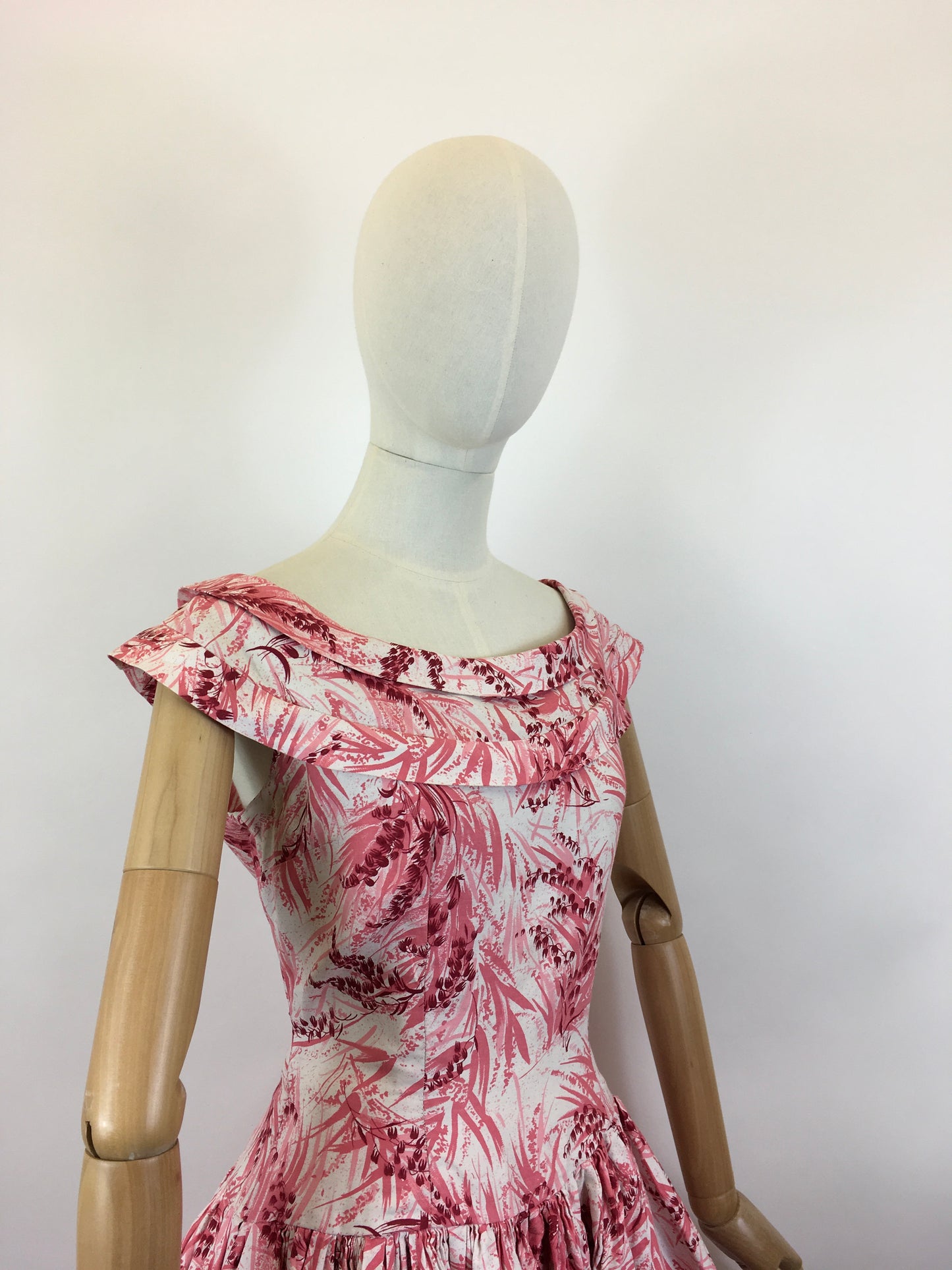 Original 1950’s Darling Cotton Day Dress - In Crisp White, Powder Pink & Deep Pink