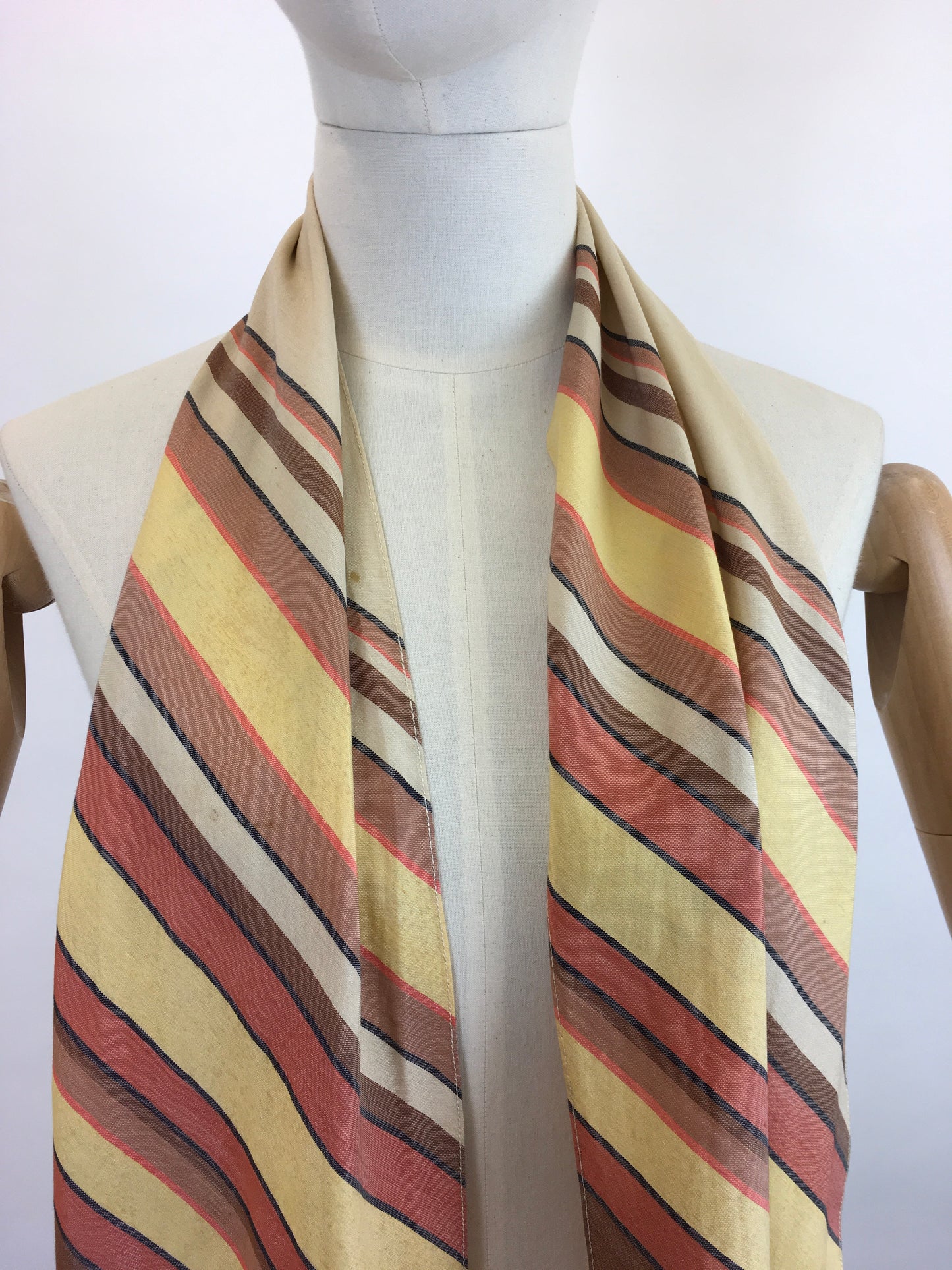 Original 1930’s Deco Pointed Scarf - In Beautiful Warm Browns, Yellows, Burnt Orange and Stencilled Black