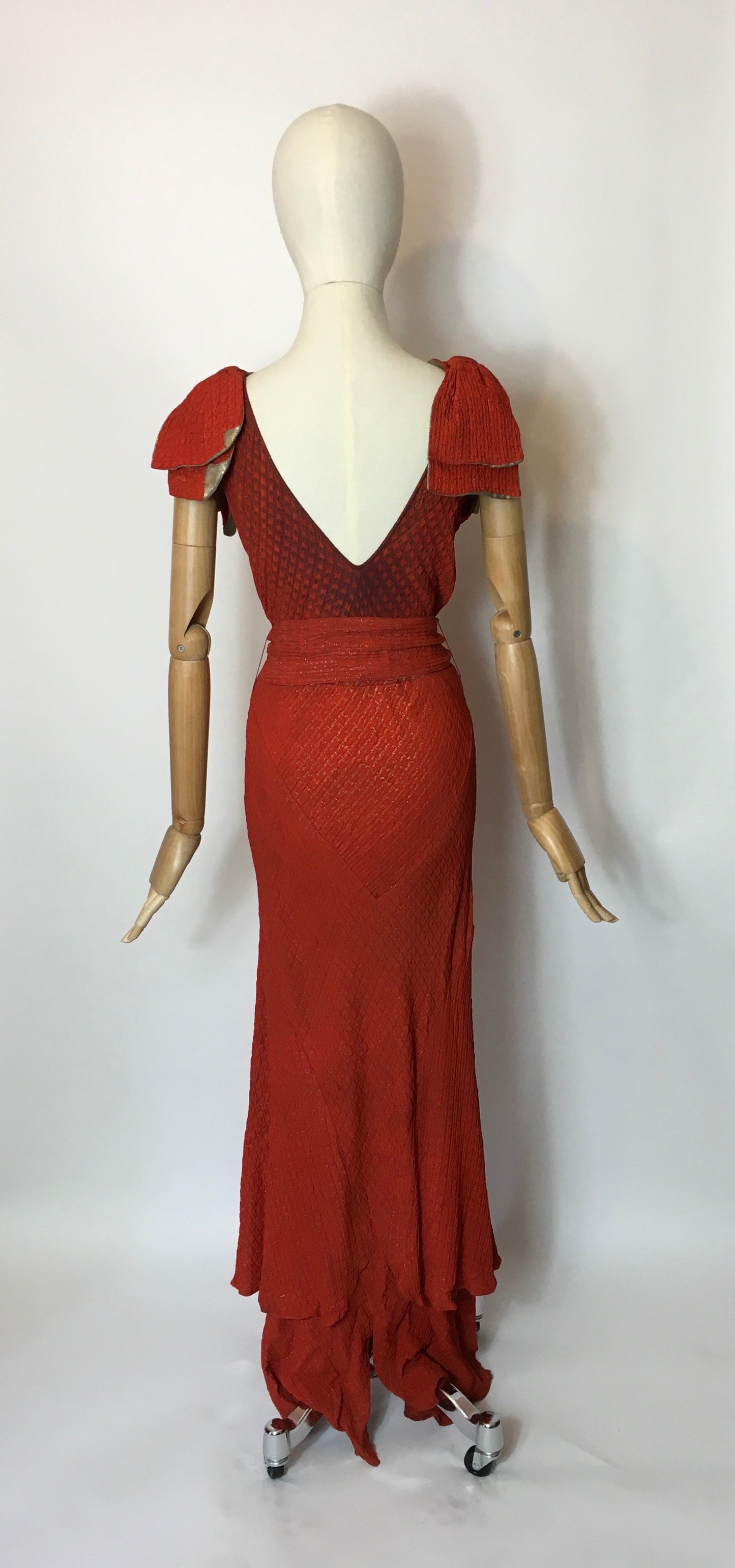 Original 1930’s Stunning Rust and Lame Bias Cut Gown - Festival of Vintage Fashion Show Exclusive