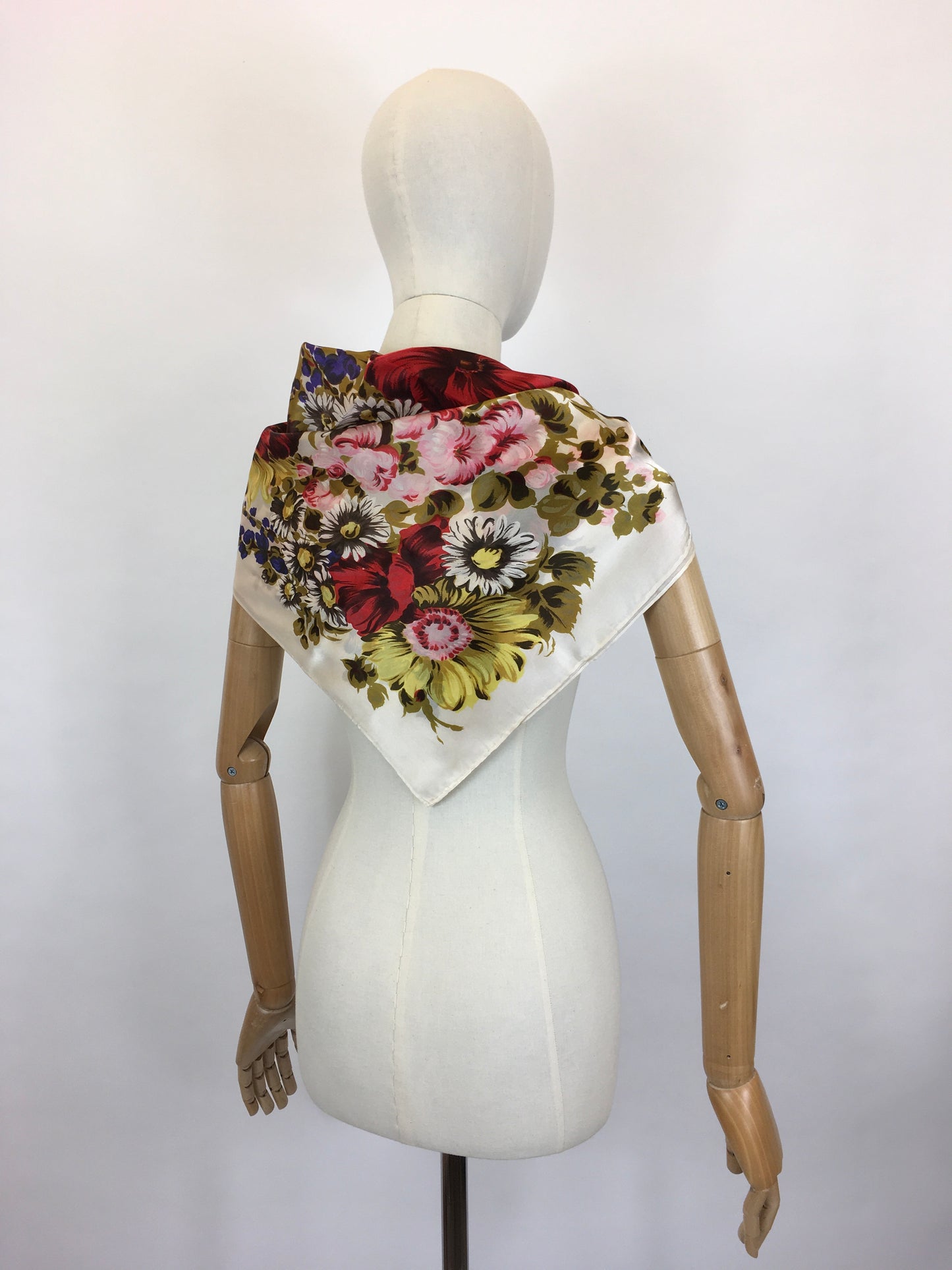 Original 1950’s Silk Floral Scarf - In A Summertime Bright Colour Palette