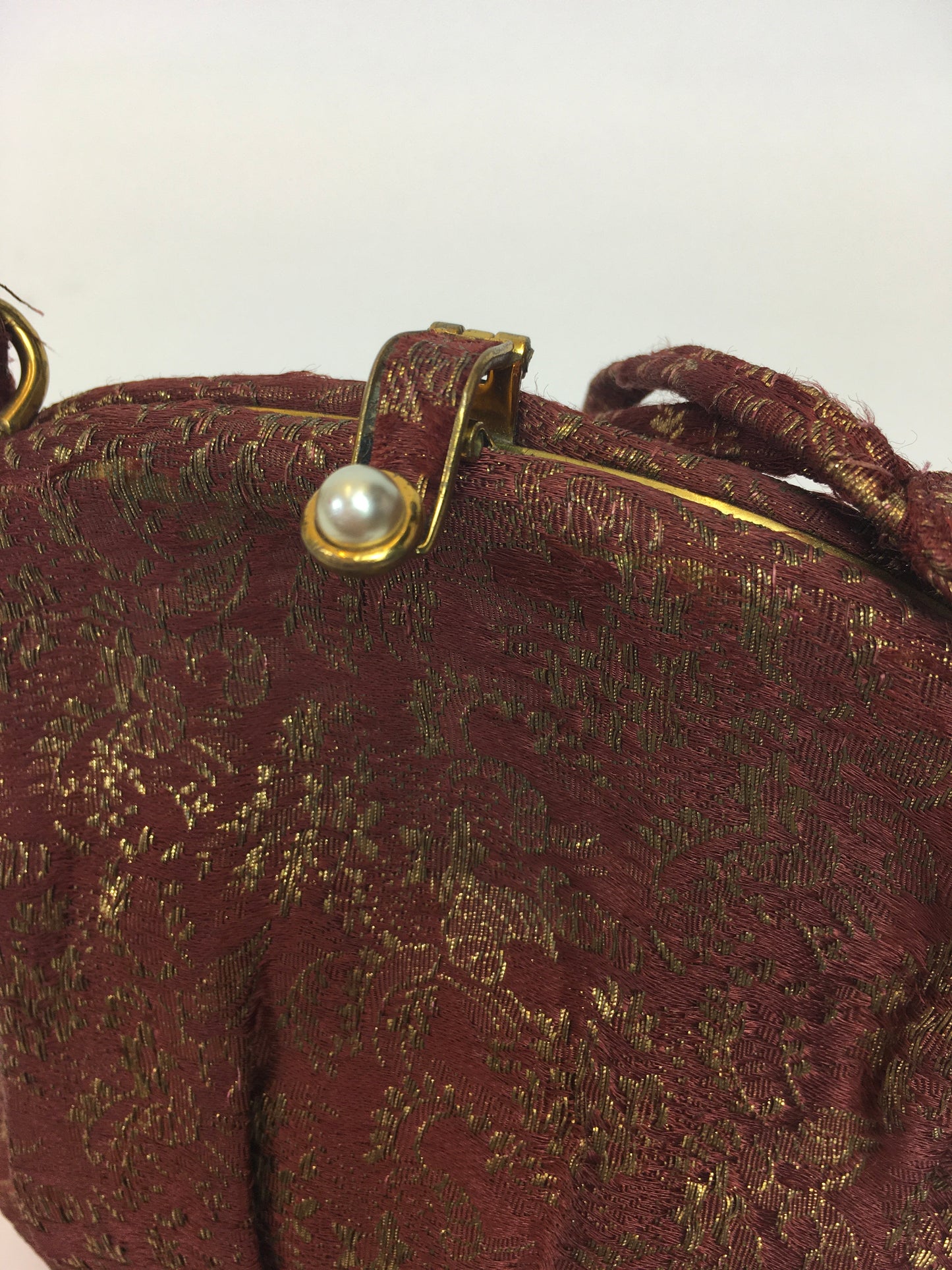 Original 1930’s Lame Evening Bag - In A Beautiful Burgundy with Gold Lame Floral Brocade