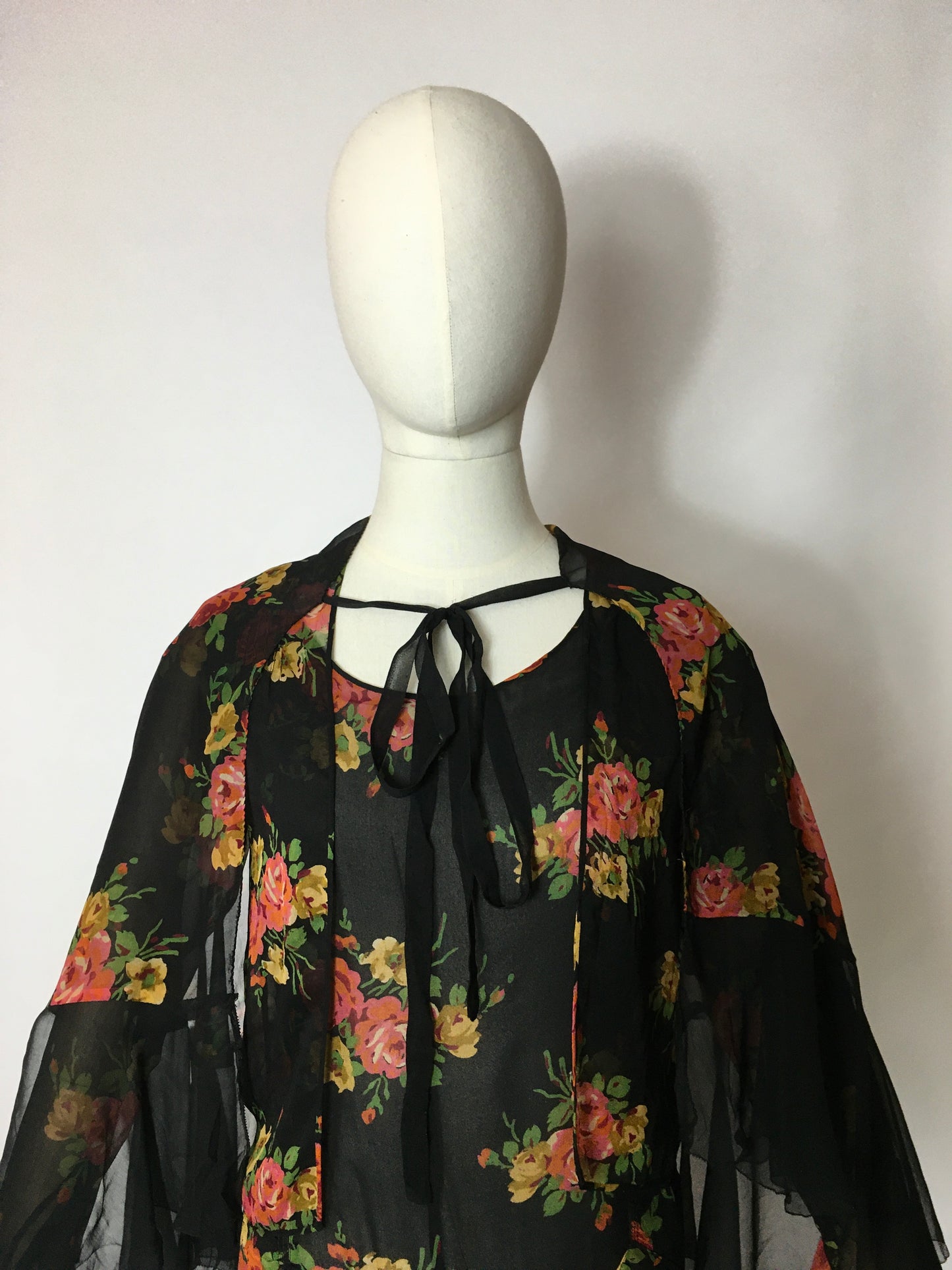 Original 1930’s SENSATIONAL 3pc Set in A Floral Chiffon - Dress, Jacket & Caplet Set