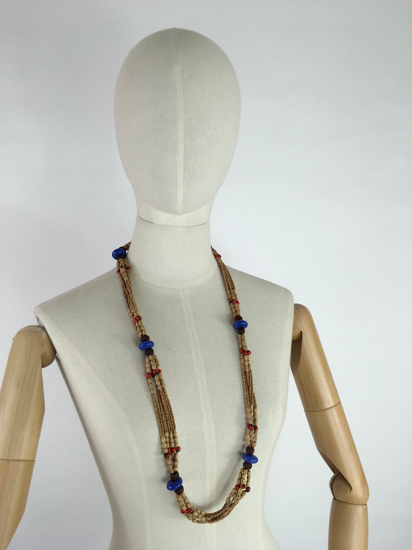 Original 1930s Multistrand Necklace - In Contrasting Wooden and Glass Beads