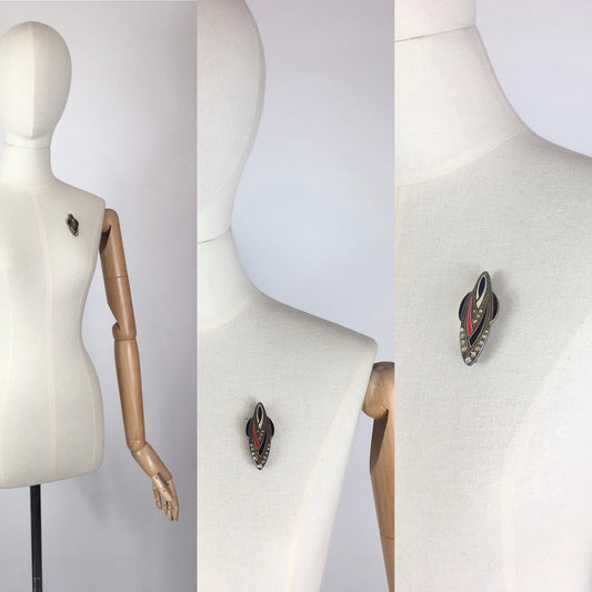 Original 1920’s Deco Brooch - Stunning Deco Styling With Enamel and Paste Jewell’s