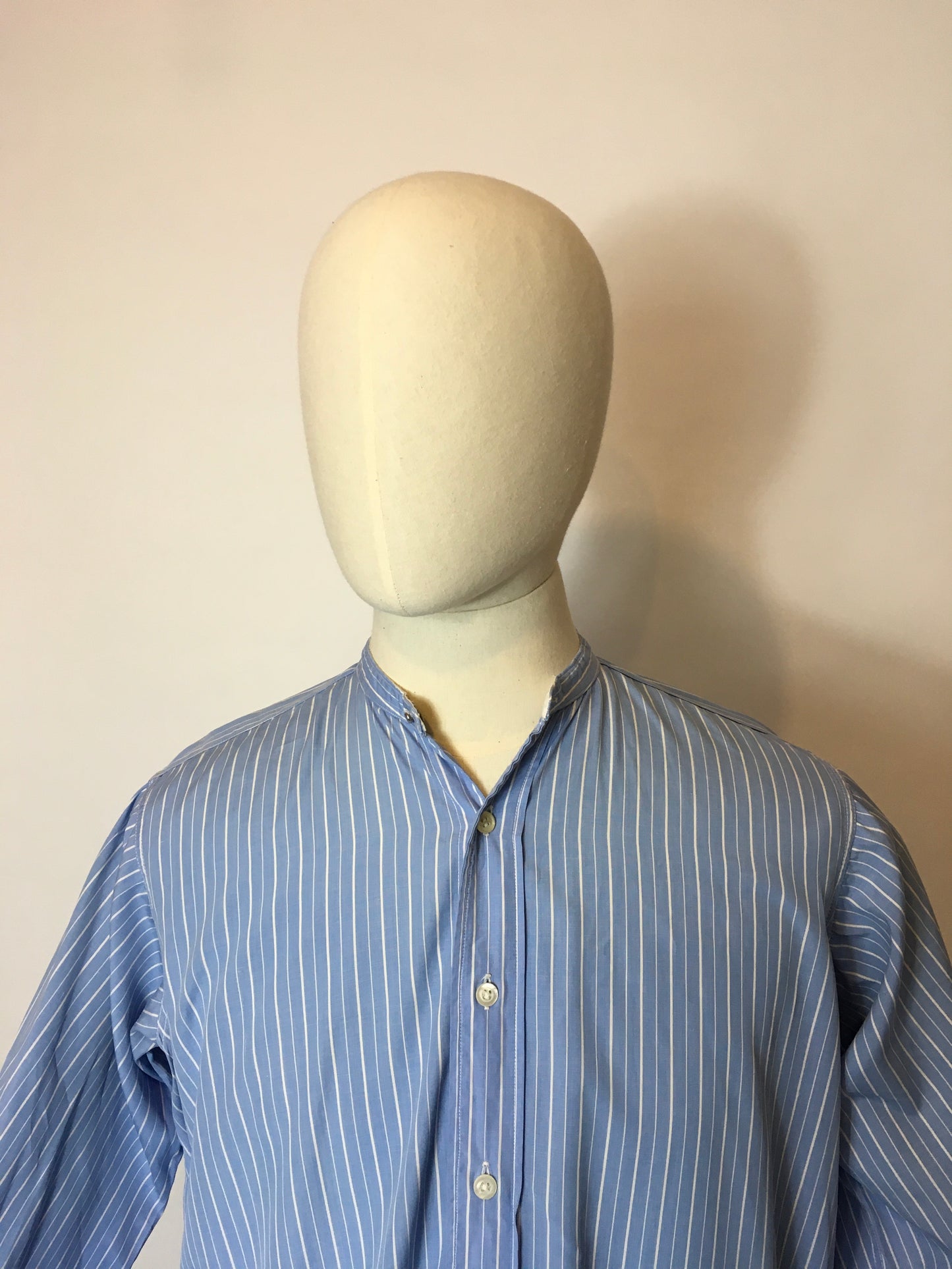 Original 1940’s CC41 Utility St Michael Collarless Shirt - In a Lovely Blue and White Stripe