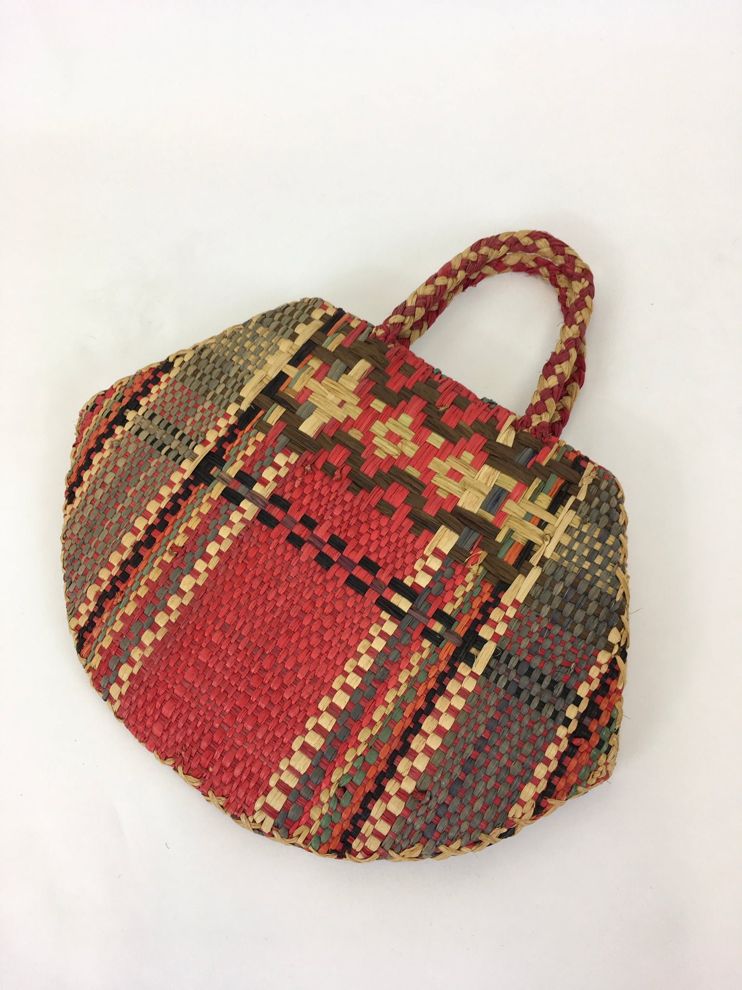 Original 1930’s/ 1940’s Raffia Straw Handbag - In Multicoloured Tones