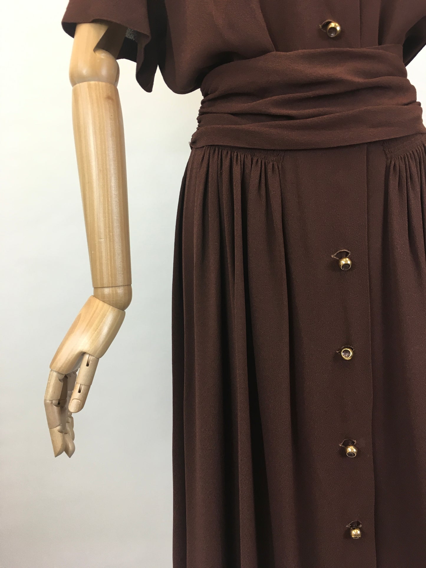 Original 1940’s SENSATIONAL Brown Fine Crepe Dress - ‘ A Jerry Gilden Spectator ‘