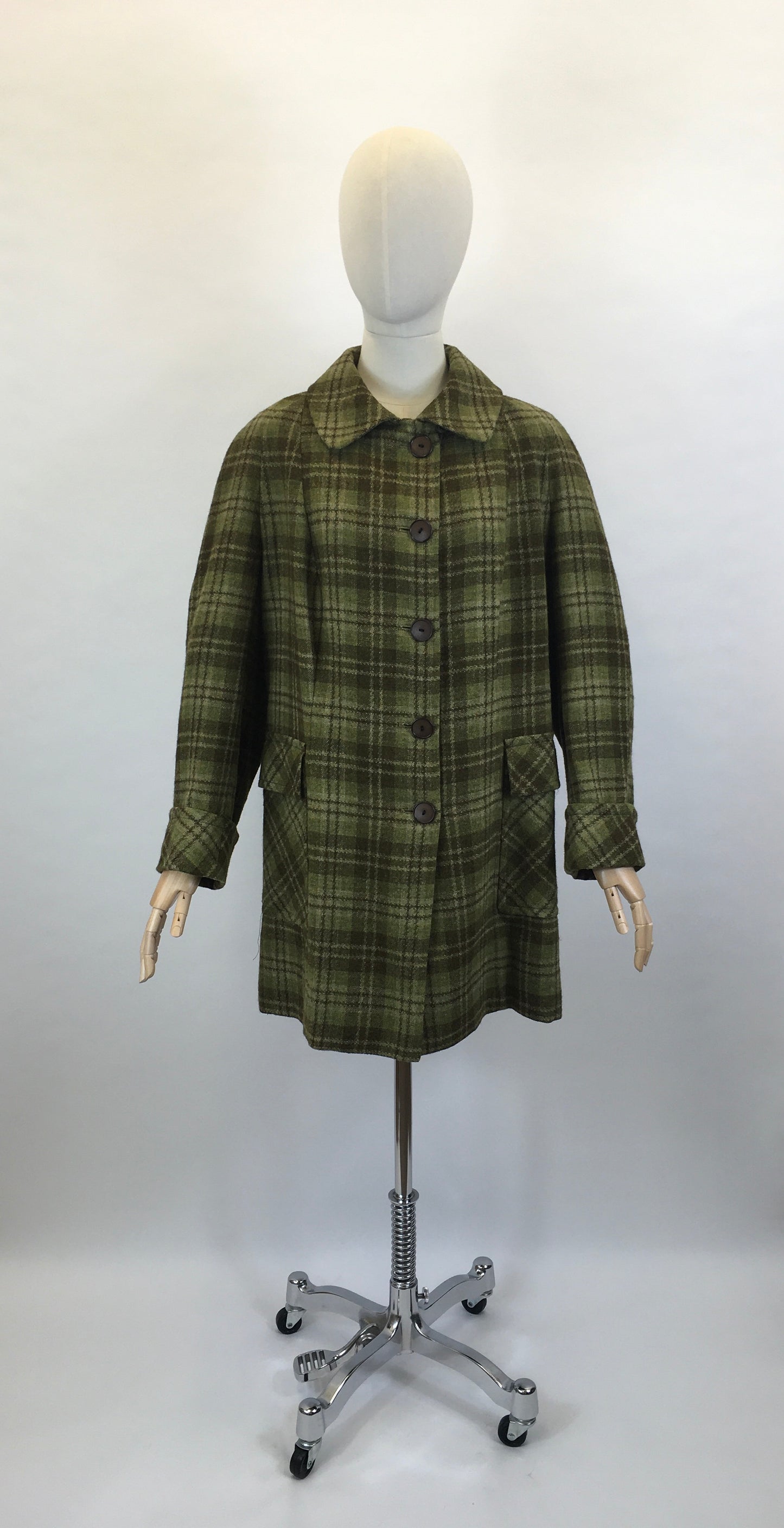Original 1950’s FABULOUS Green Check Jacket/ Coat - Classic 50’s Styling & Great Pockets