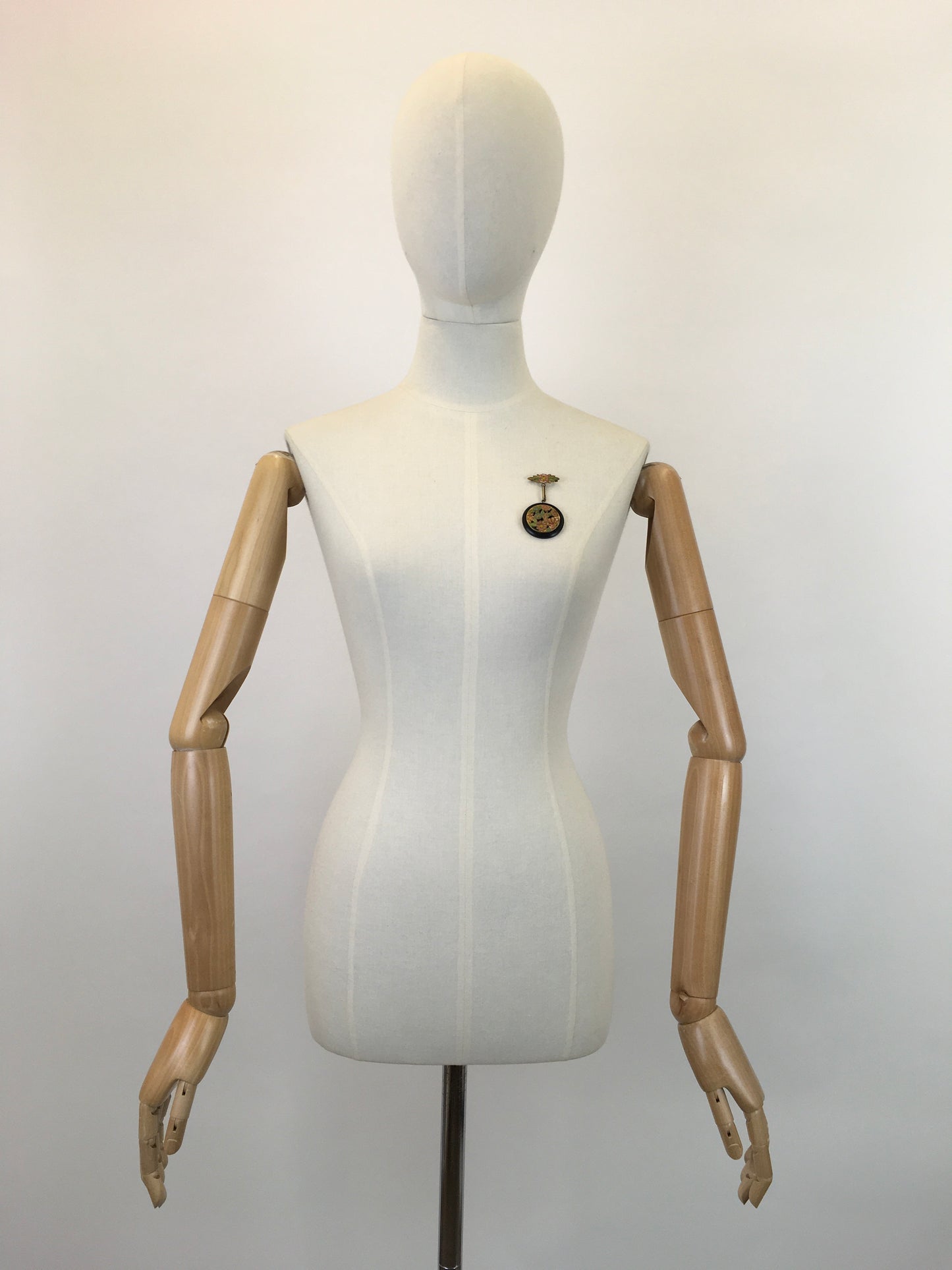 Original 1930’s Dangle Brooch - With Floral Enamel Overlay