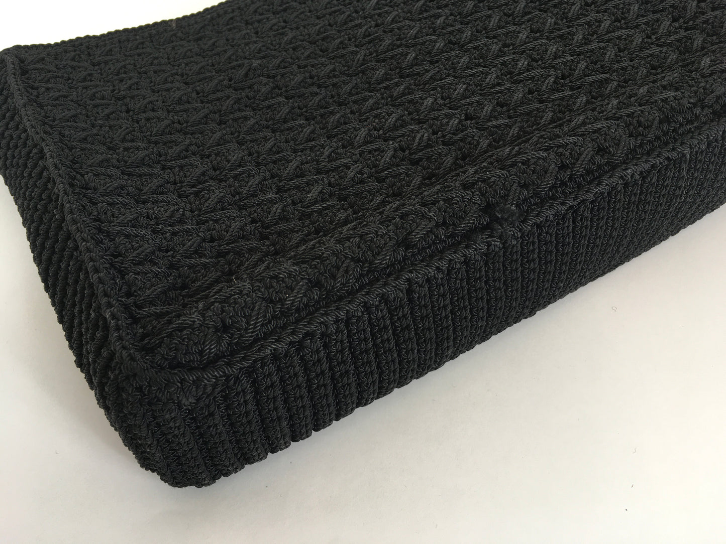 Original 1940’s Beautiful Crochet Clutch Bag in Black - With Large Lucite Pull