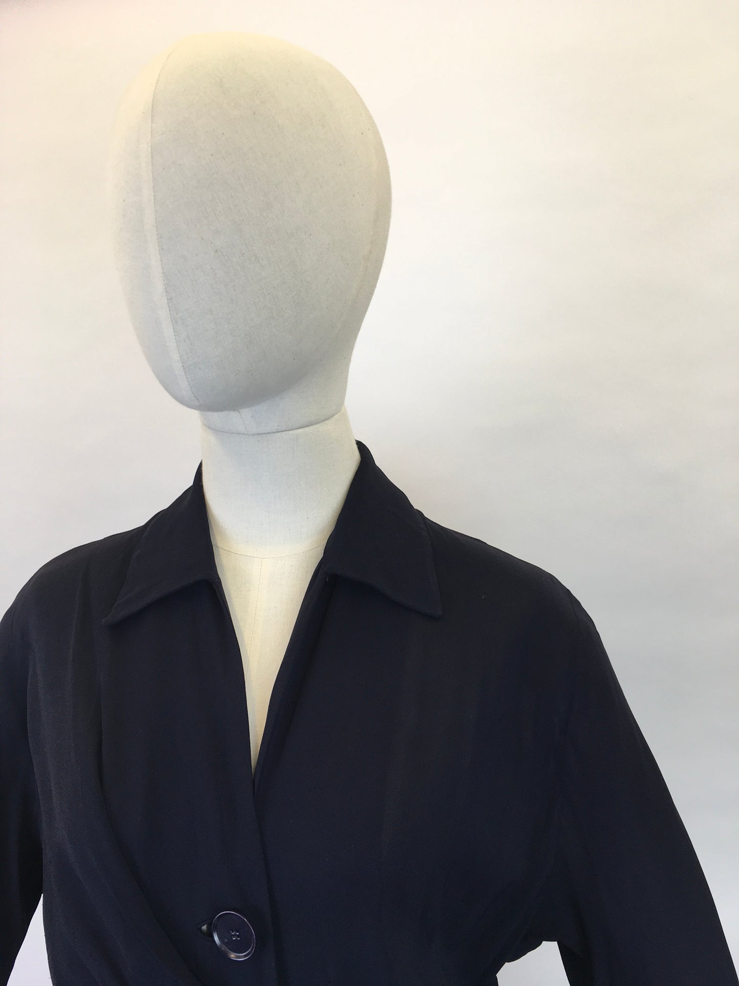 Original 1940s Stunning ‘ Herbert Stonheim ‘ Couture Dress - In a Navy Sheer Rayon with Wrap Hip Swag and Pocket