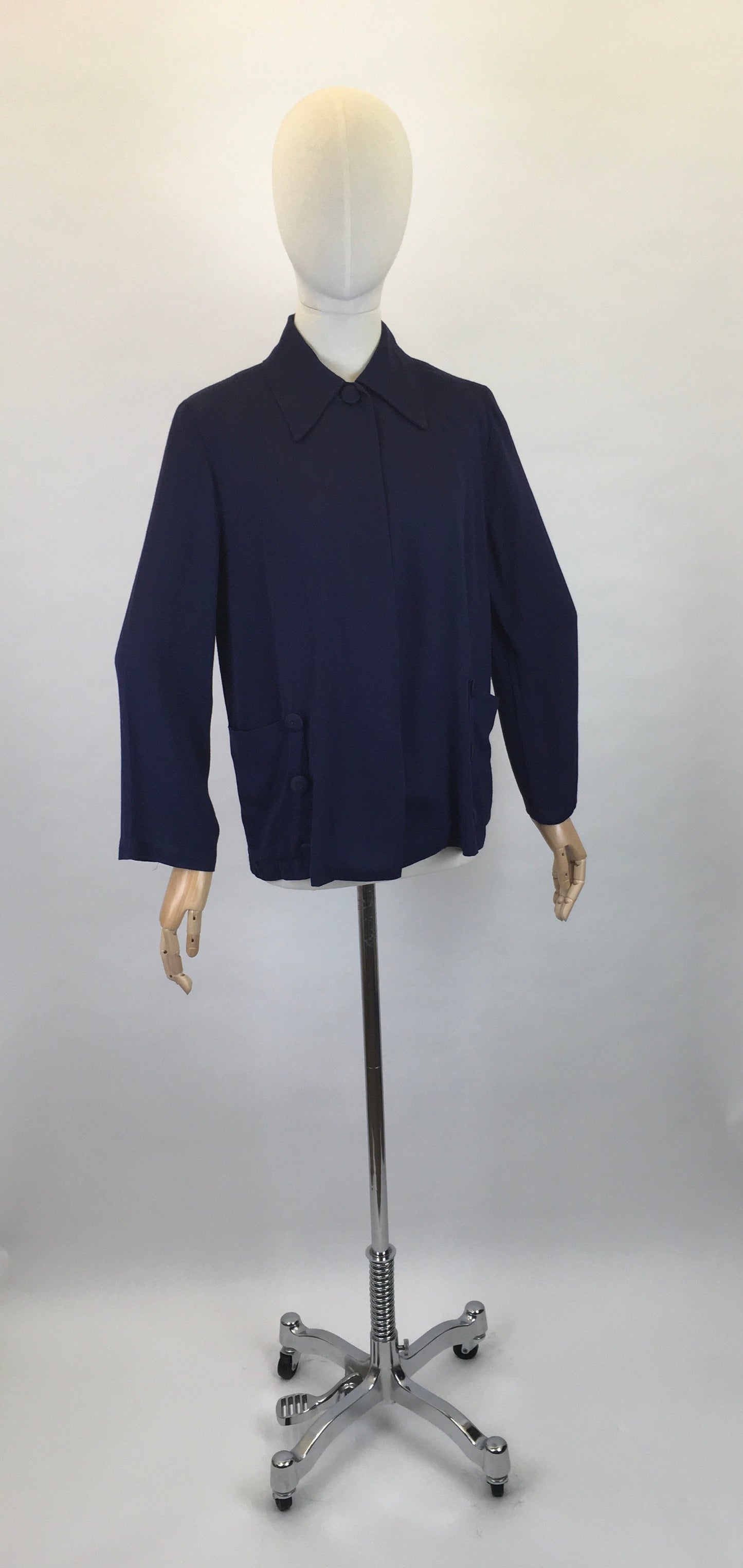 Original 1940s Stunning Navy Swagger Jacket - In a Lightweight Gab Fabric with lovely Button Detailing