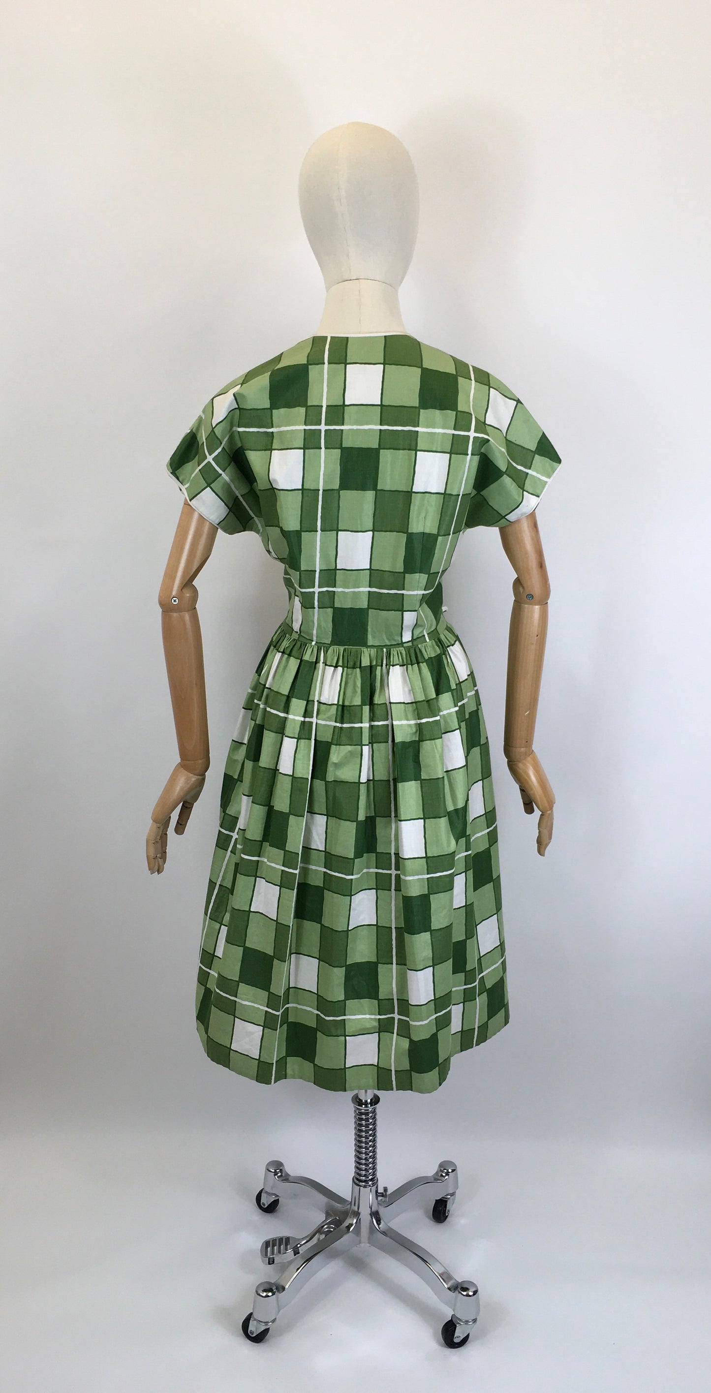 Original 1950's Darling Cotton Day Dress - In Shades of Green & White