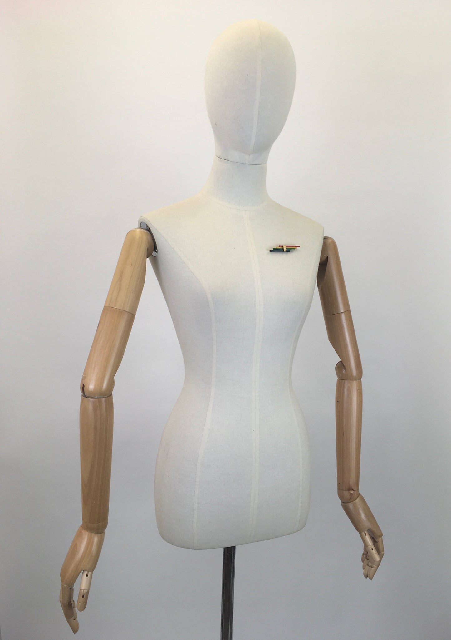 Original Stunning 1930's Celluloid Bar Brooch - In Striking Red, Yellow, Green & Blue