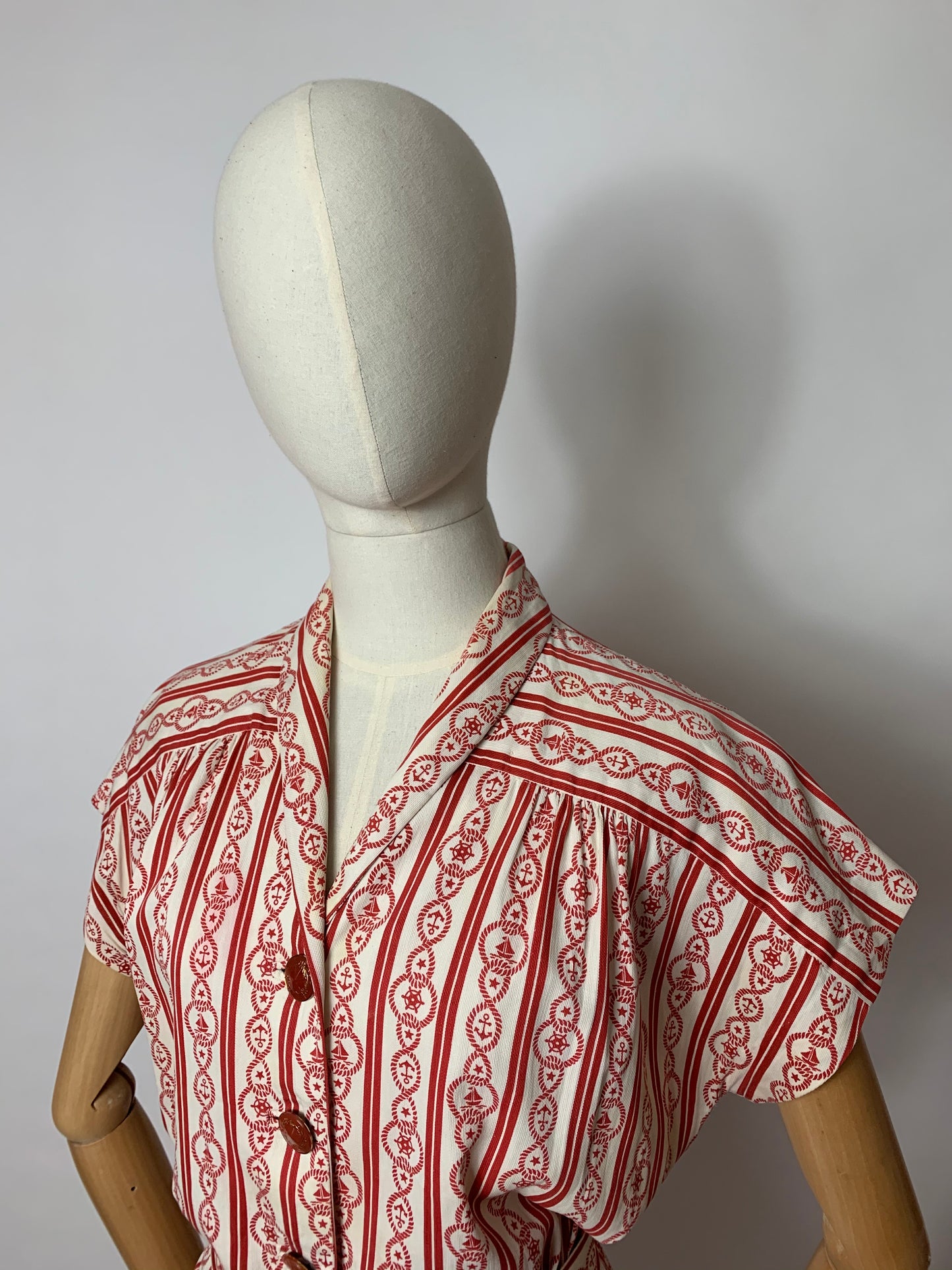 Original 1940’s 3 pc Summer Suit - In a lovely Nautical Print in Red & Ivory