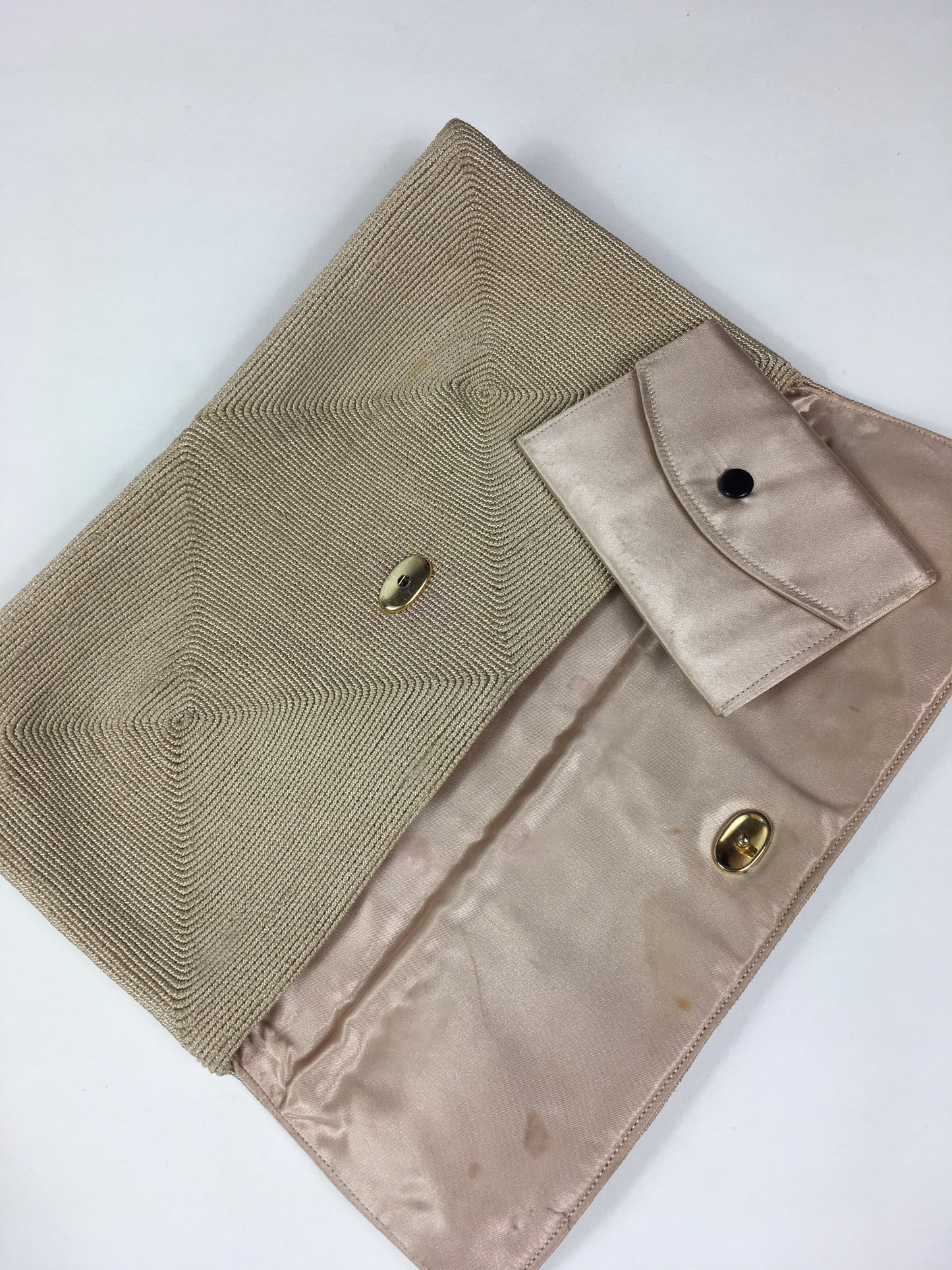 Original 1940’s Beautiful Corde Clutch Bag In Soft Beige - With Internal Purse & Mirror