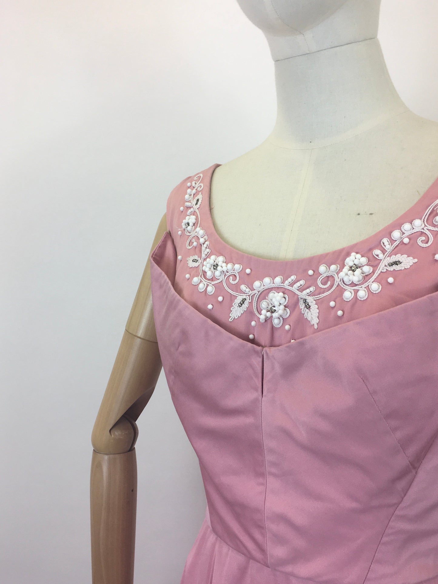 Original 1950's Sensational Dress with Beadwork Detailing - In a Delicate Rosebud Pink