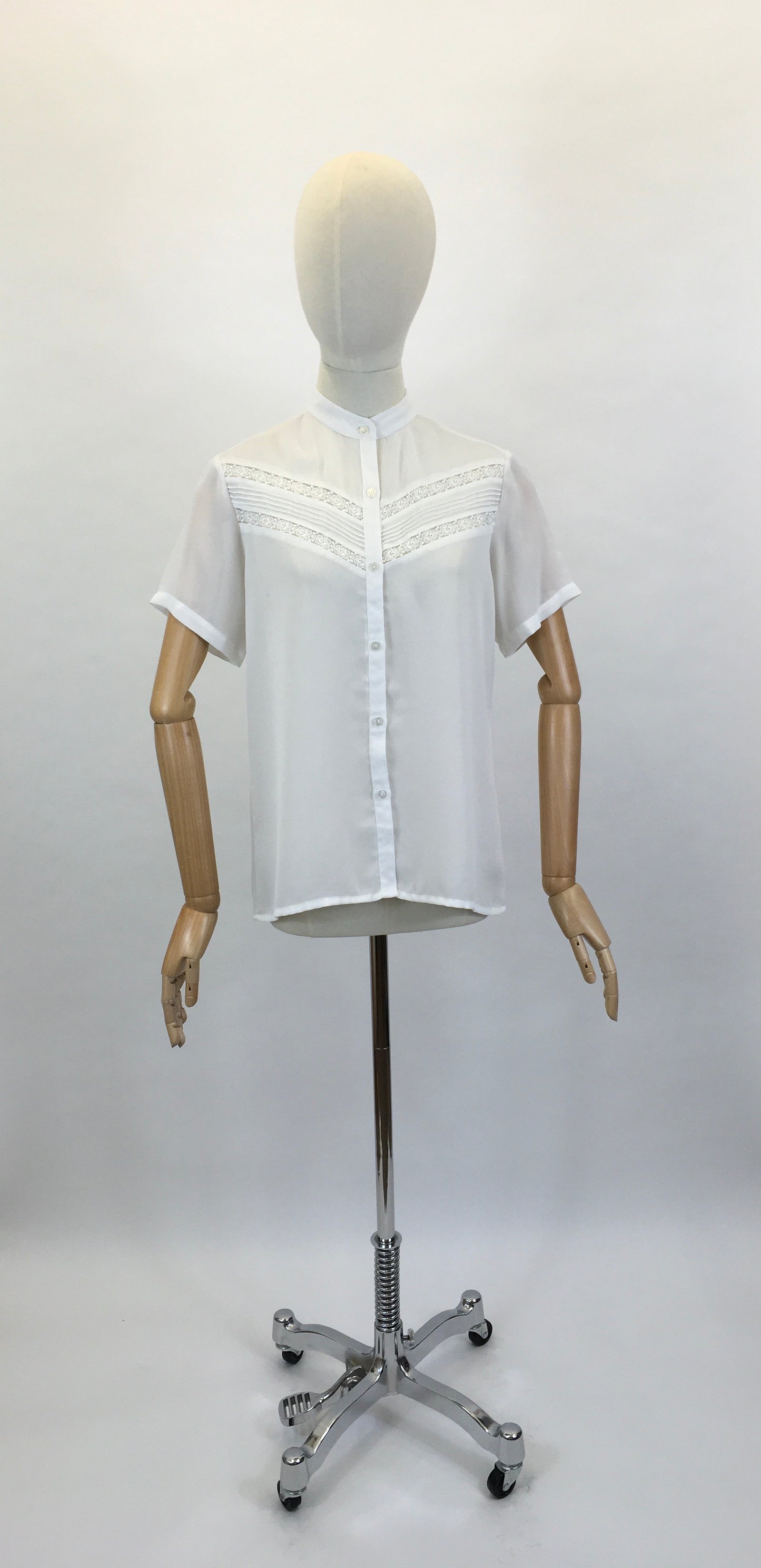 Original 1950’s Darling Sheer Rayon Blouse in White - Pintuck and Lace Detailing