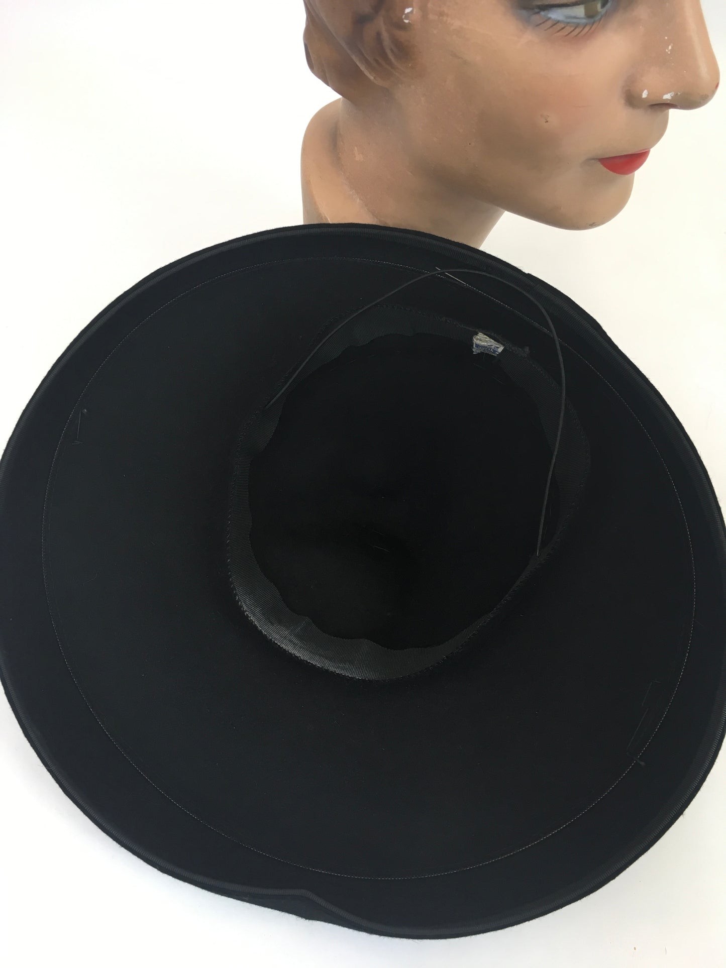 Original 1940's Stunning Black Shaped Saucer Hat  - With Cascading Tassels