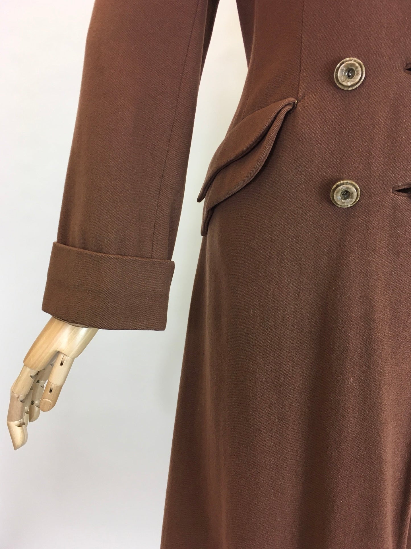 Original 1940’s SENSATIONAL Brown Wool Coat - With A Beautiful Rich Brown Velvet Trim