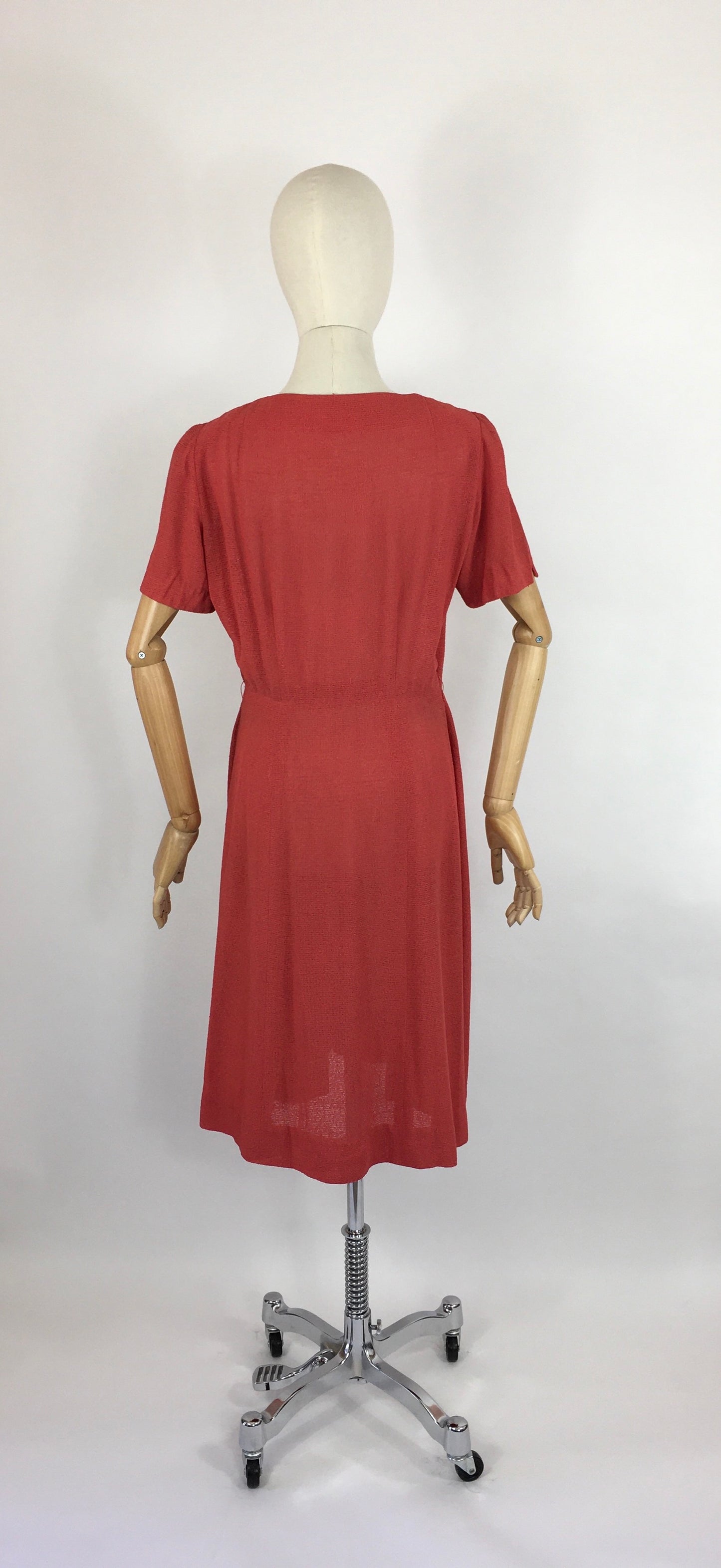 Original 1940’s Dress By ‘ Travelcraft by Sportscraft’ - In a Beautiful Deep Coral with White Floral Beadwork