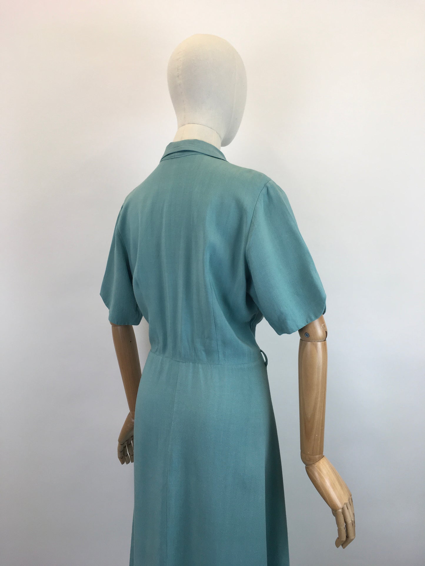 Original 1940’s Exquisite Linen Day Dress - In A Duck Egg Blue