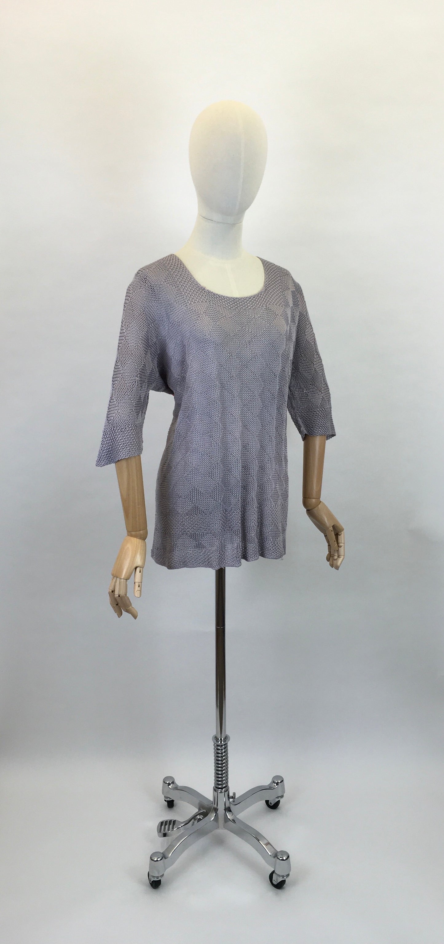 Original 1930s Knitted Tunic in Soft Lavender - Featuring Harlequin Pattern and Shapes Hemline