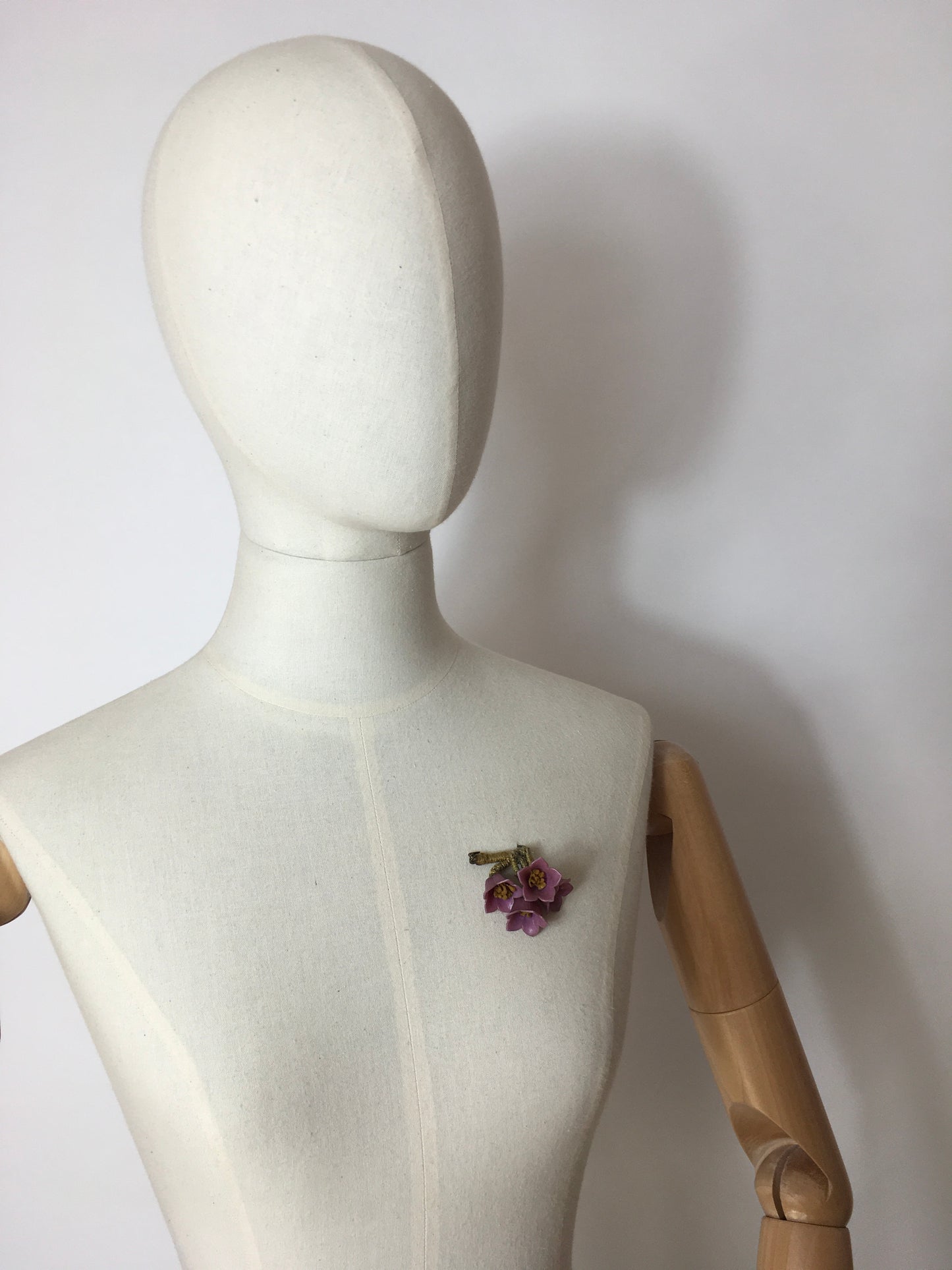 Original 1940’s Make Do and Mend Brooch - Celluloid Floral Bells in Lavender