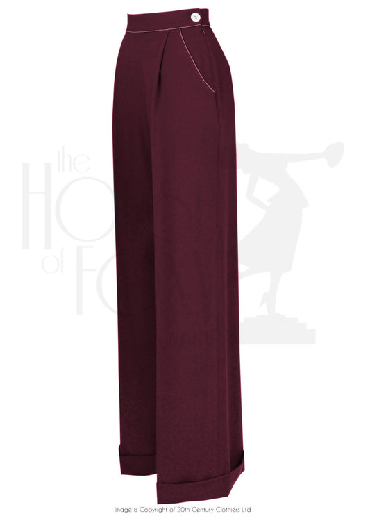 House Of Foxy 1940’s Hepburn Trousers in Berry