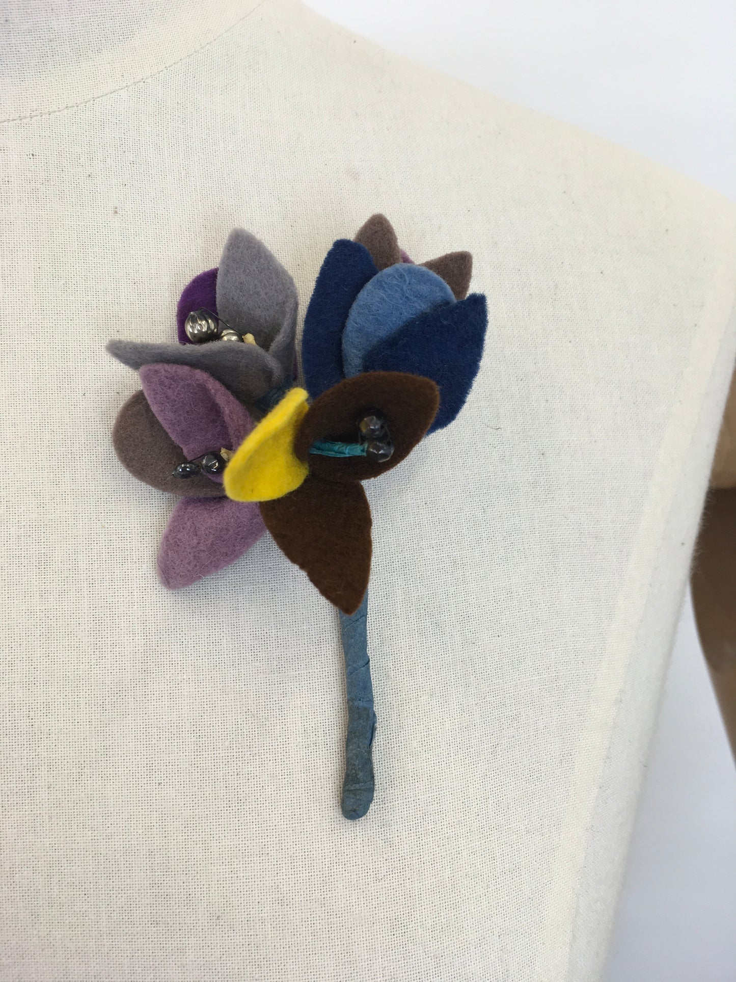 Original 1940s Felt Floral Buttonhole Corsage - In An Autumnal Colour Pallet