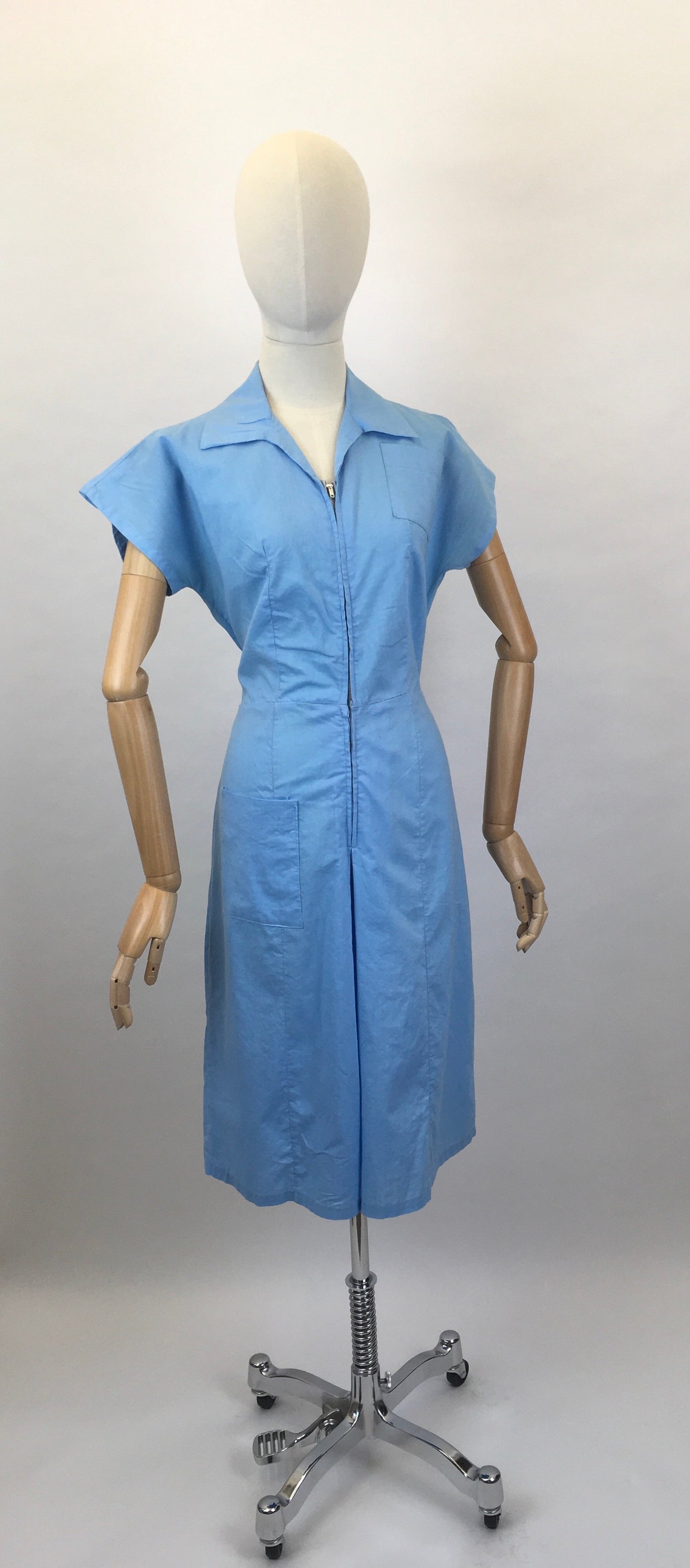 Original 1940’s Homemade Zip Front Playsuit - In a Lovely Sky Blue Cotton