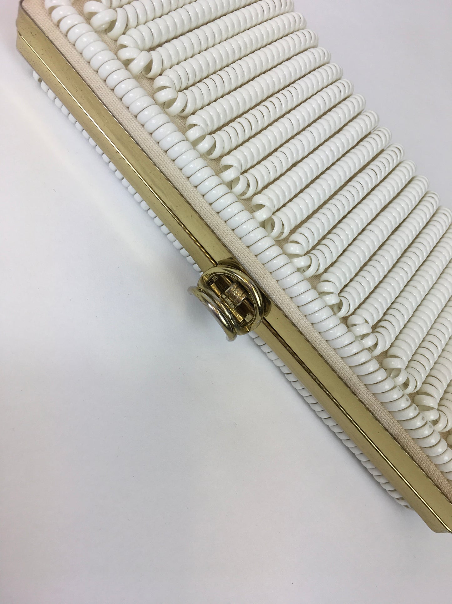 Original 1950s STUNNING White Telephone Cord Clutch Bag - Lovely Gold Frame Detailing