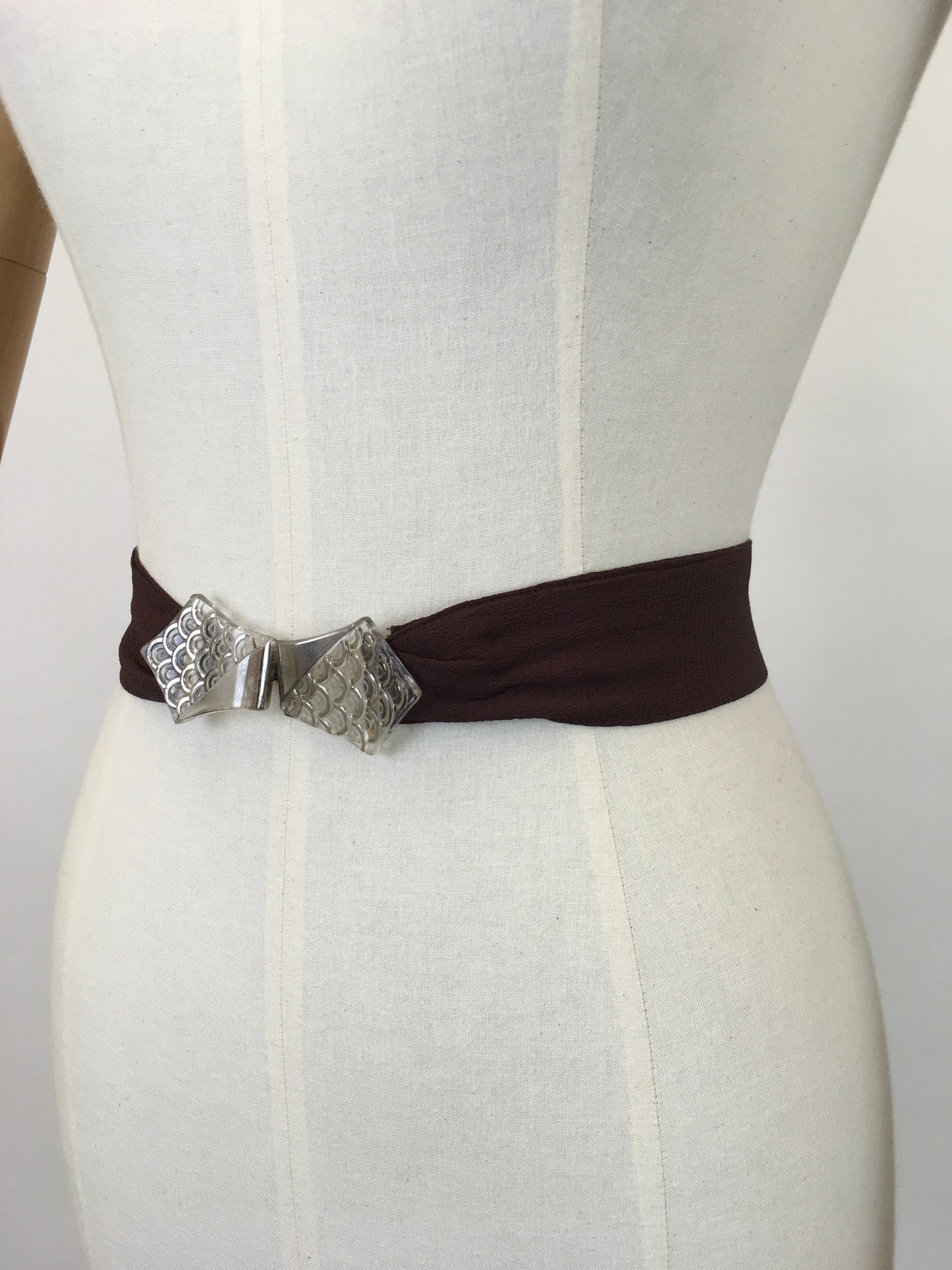 Original 1930’s Brown Crepe Belt - With Deco Glass Buckle Clasp