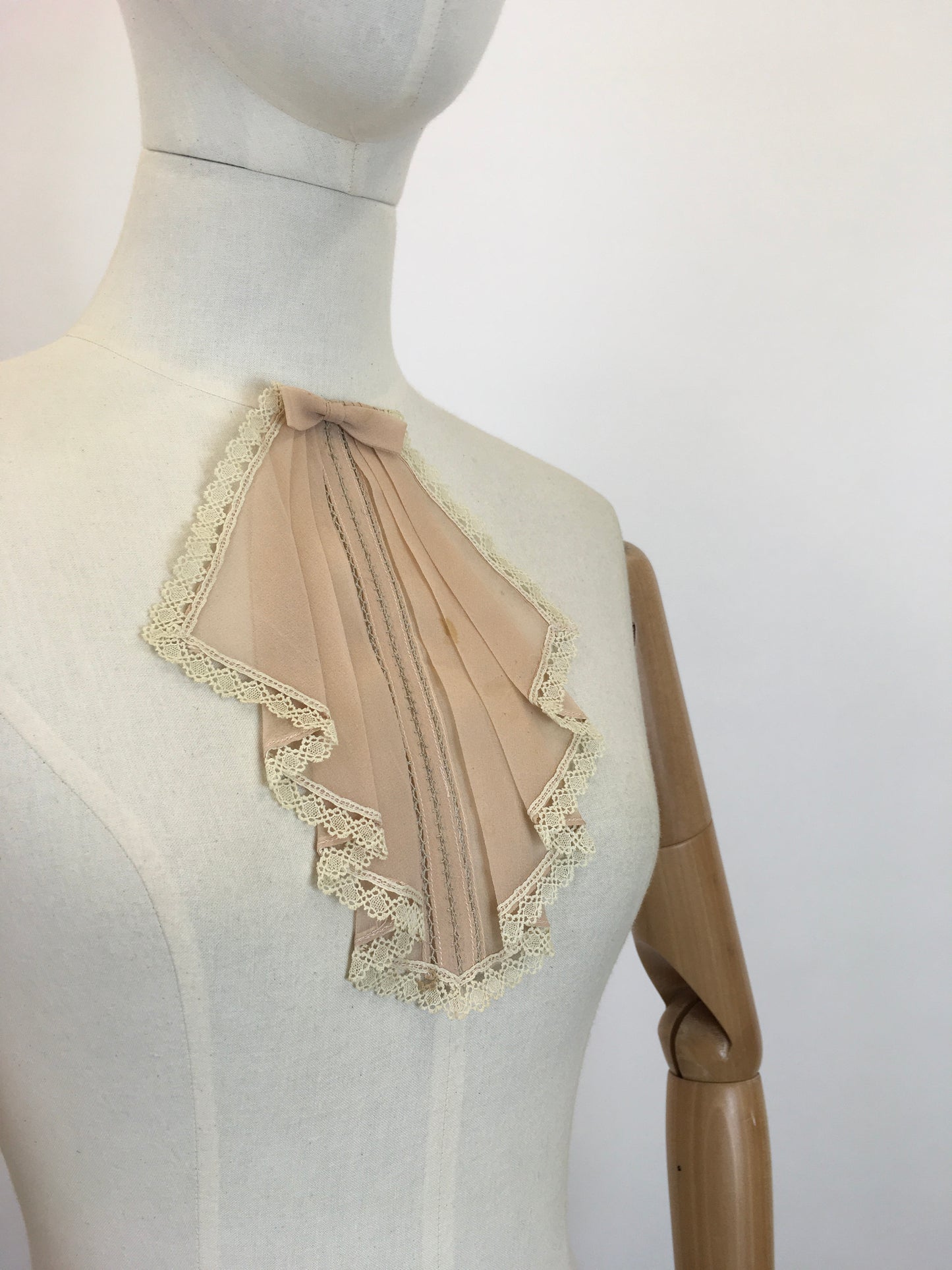 Original 1930's Darling Dickie - In A Soft Taupe Chiffon Crepe with Lace Trim