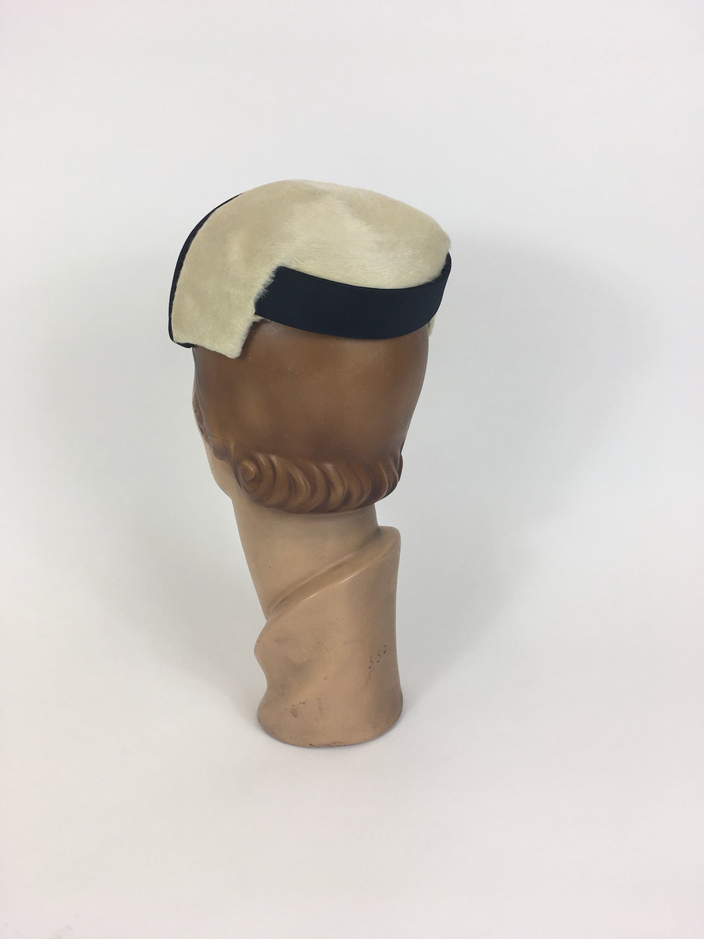 Original 1950’s Darling Headpiece in Cream with Black Banding - ‘ Emme in New York ‘ Label