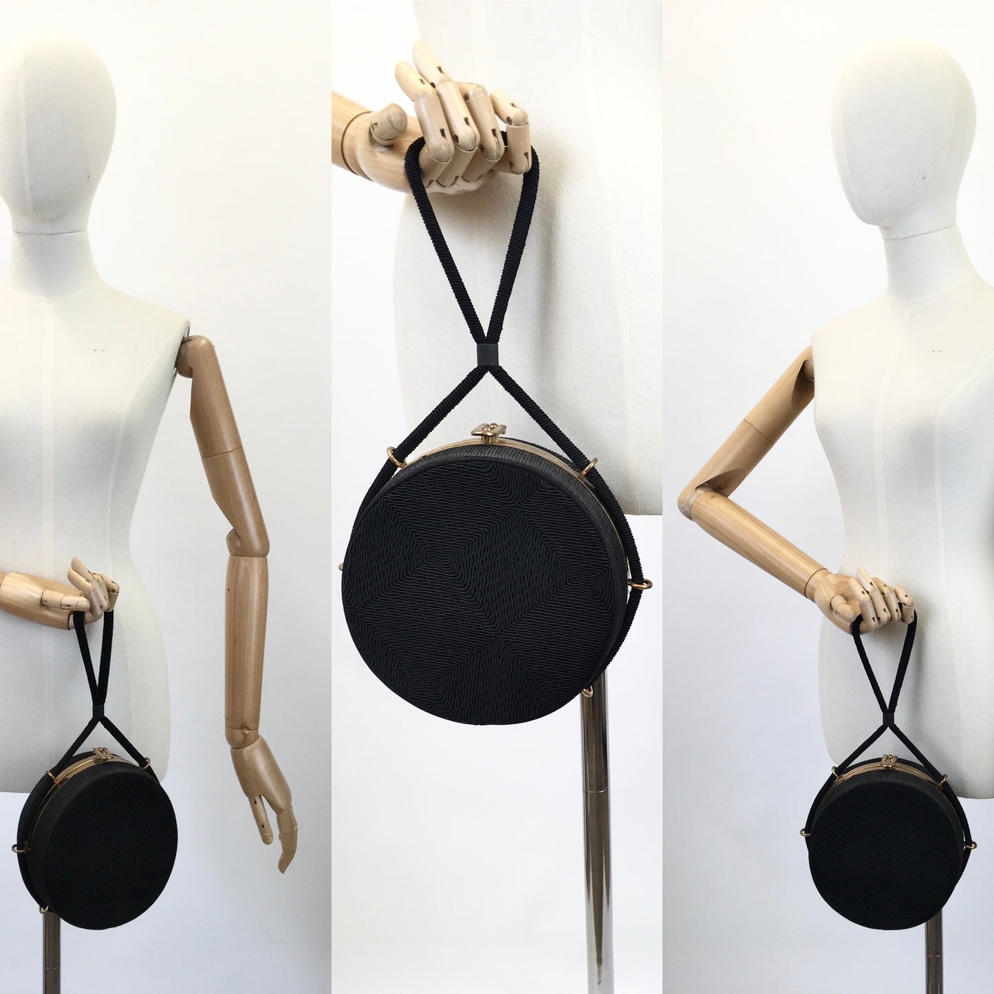 Original 1940's / 1950's Sensational Circular Corde Handbag - In Stencilled Black