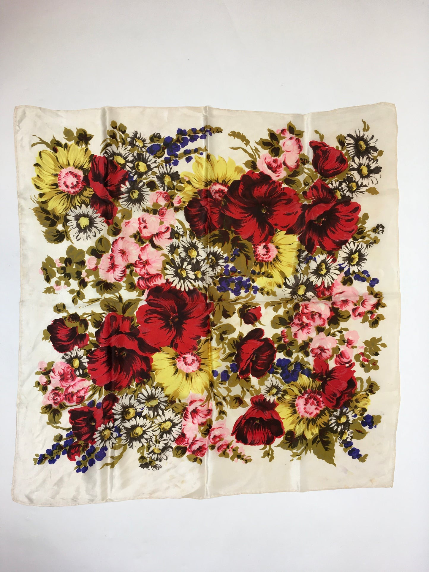 Original 1950’s Silk Floral Scarf - In A Summertime Bright Colour Palette
