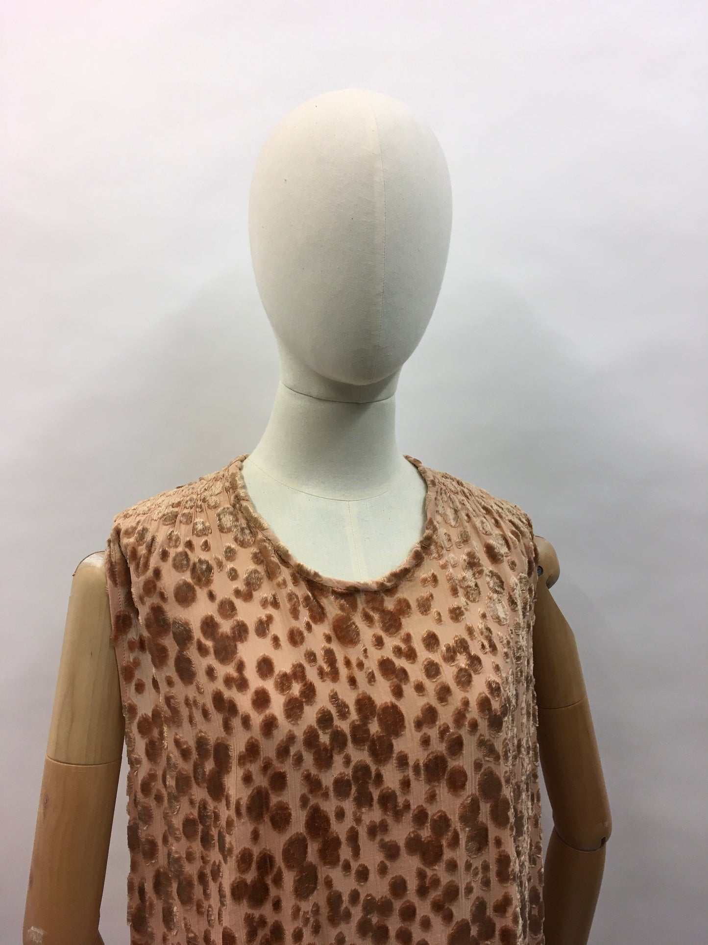 Original 1920’s Devore Dress - In a soft beige tone featuring ruched detailing