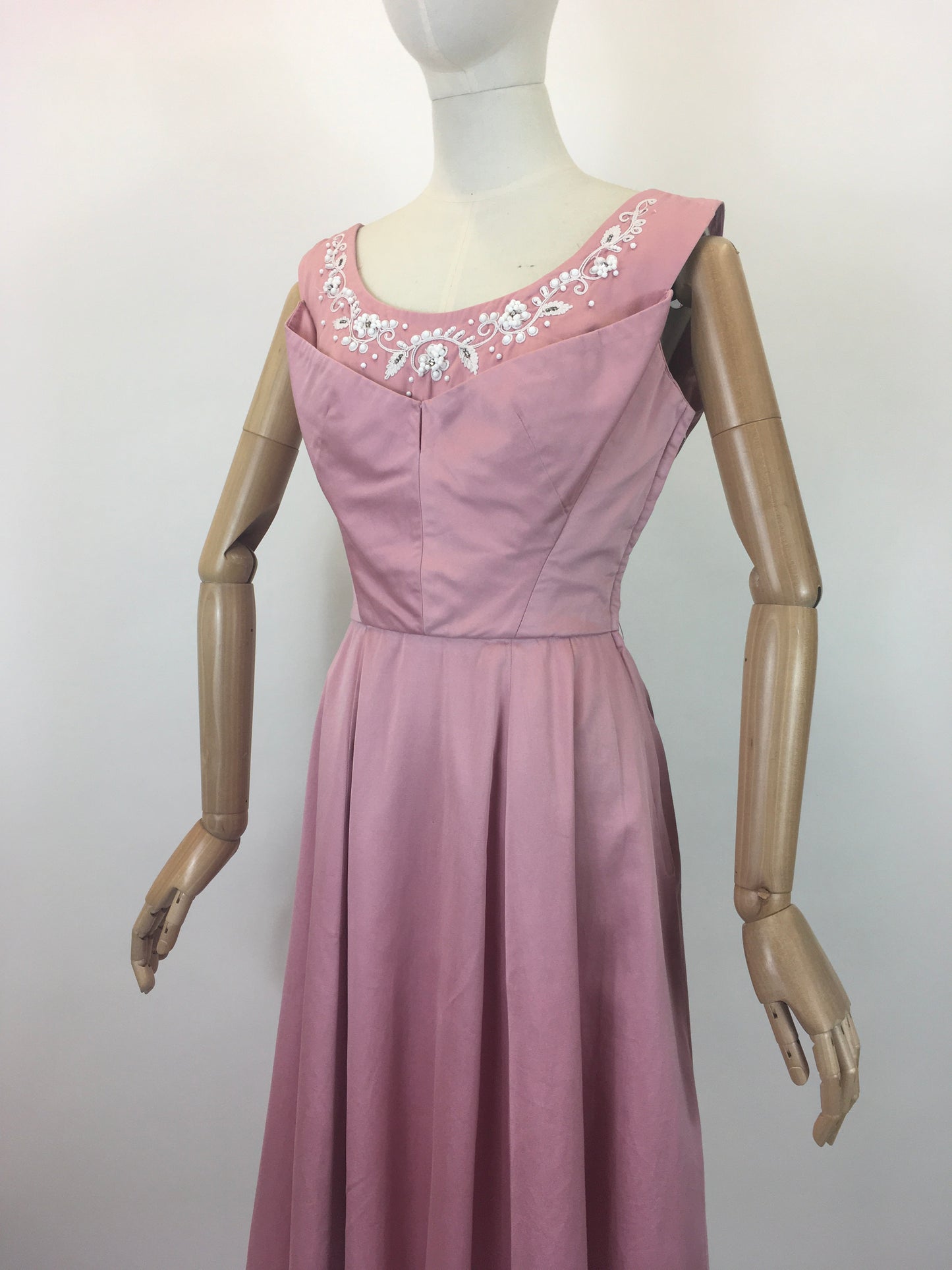 Original 1950's Sensational Dress with Beadwork Detailing - In a Delicate Rosebud Pink