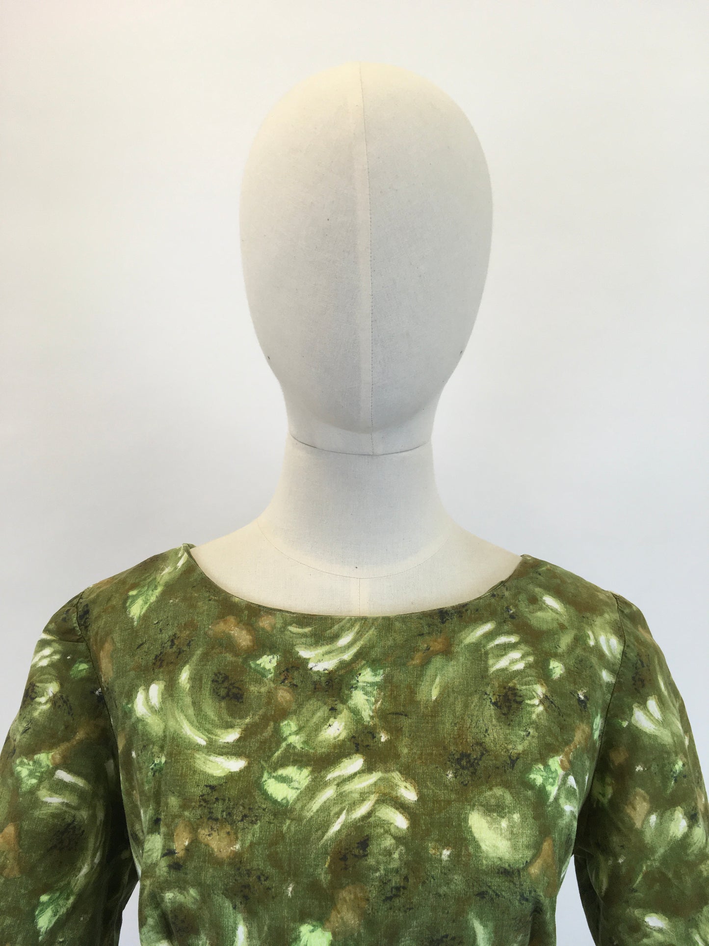 Original 1950's Darling Cotton Day Dress - In Fresh Greens & Chocolate Browns
