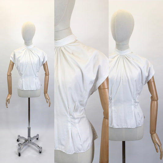 Original 1950’s High Neck Blouse - Made From A Crisp White Cotton